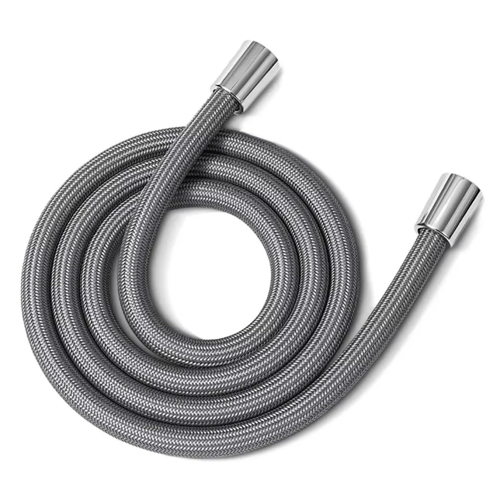 Manguera de ducha flexible de nailon de alta presión de 1,5 m, antienredos, conector universal G1/2, diseño suave para baño, gris oscuro y fácil de instalar