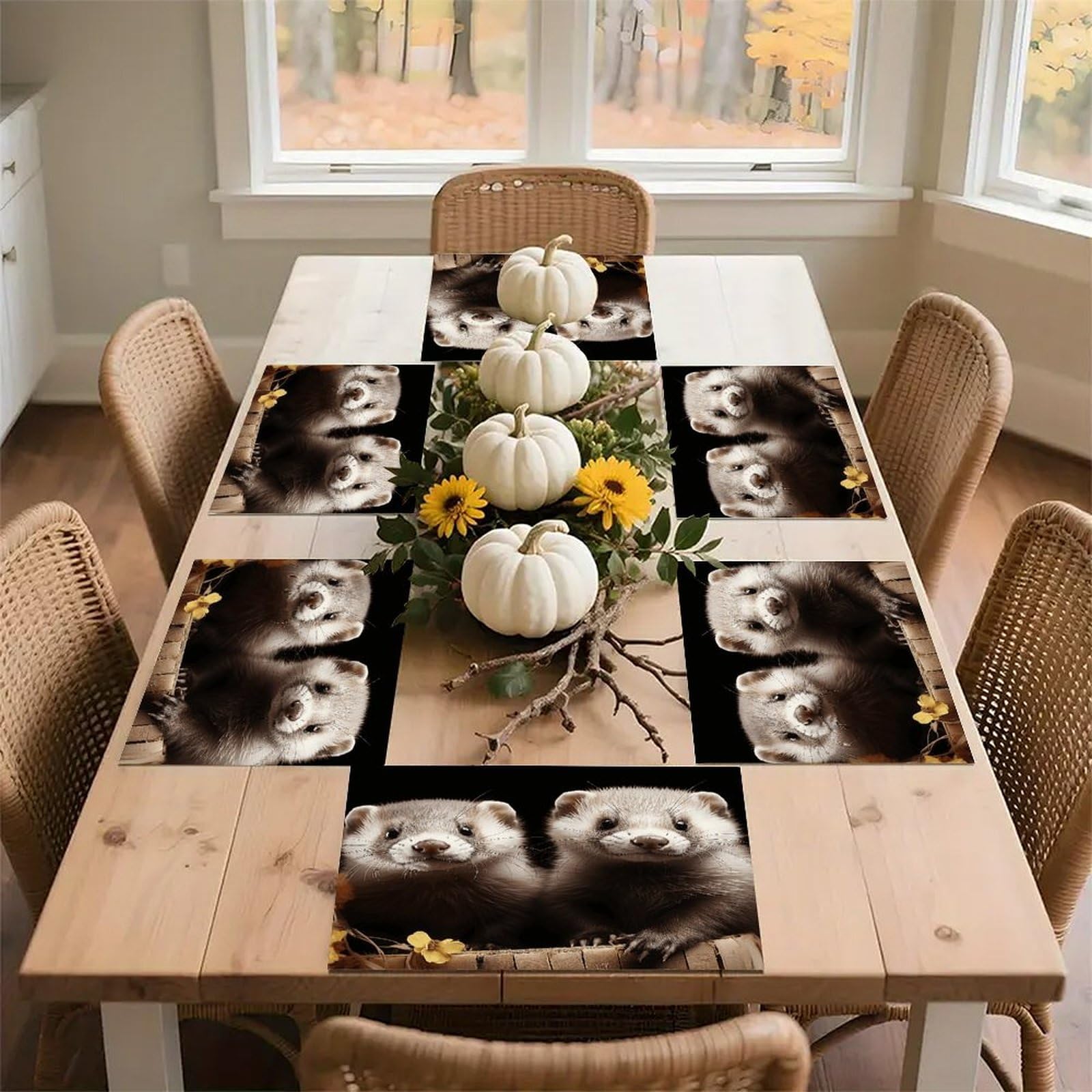 Ferrets Placemats Non-Slip Heat Resistant Table Mats Flax Washable Cloth Place Mats Easy to Clean Premium Placemat for Kitchen Dining Table Decor Party Outdoor