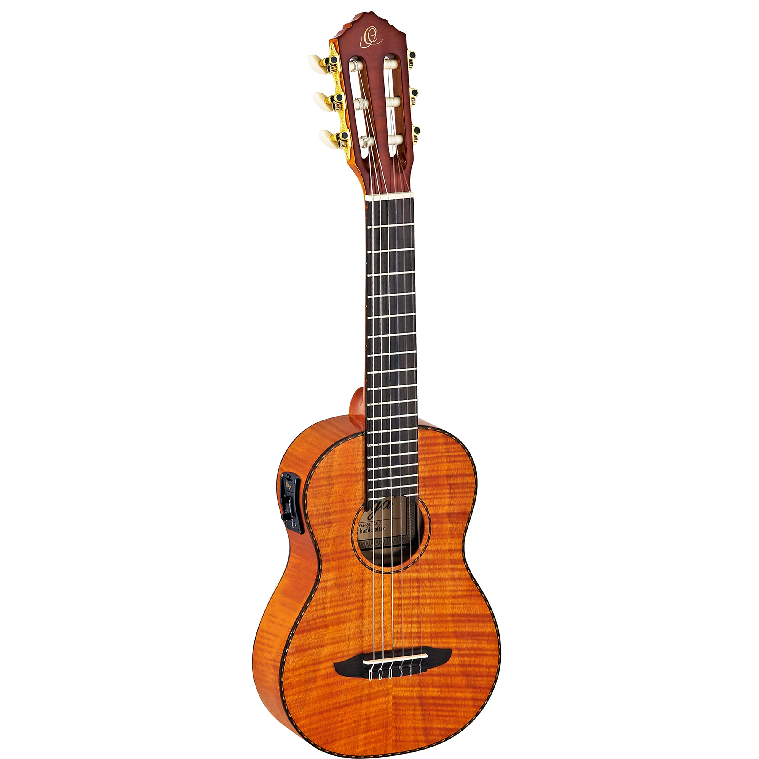 Ortega GuitarsTravel Guitar Electro-Acoustic – Mini Travel Series – Flamed Mahogany, Gloss Natural (RGLE18FMH)