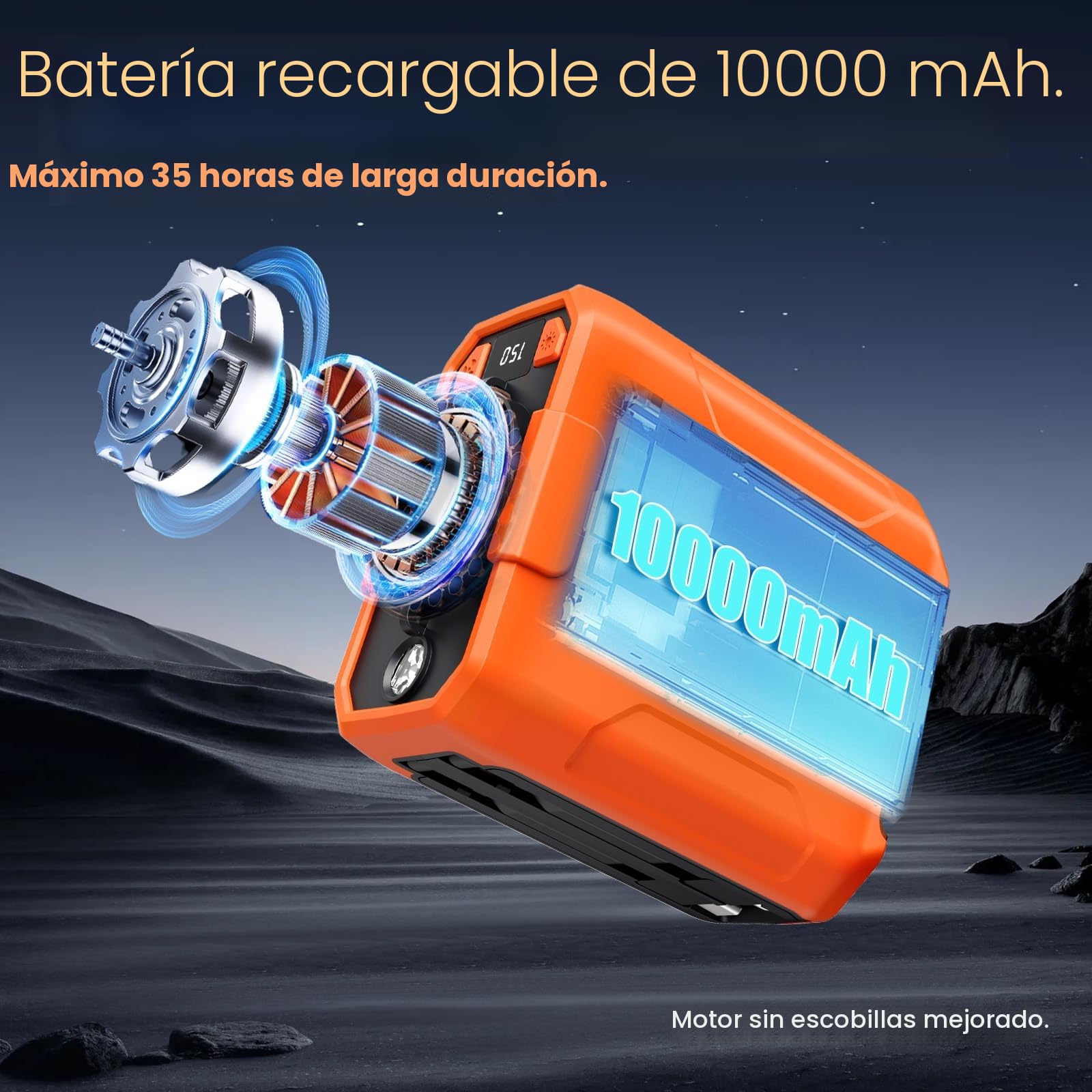 Uplayteck Ventilador de Cintura portátil, 5 Velocidades, 18.000 RPM, Batería de 10.000 mAh Hasta 35 Horas de Autonomía, Powerbank y Linterna, Refrigeración Rápida Ventilador Camiseta (Naranja)