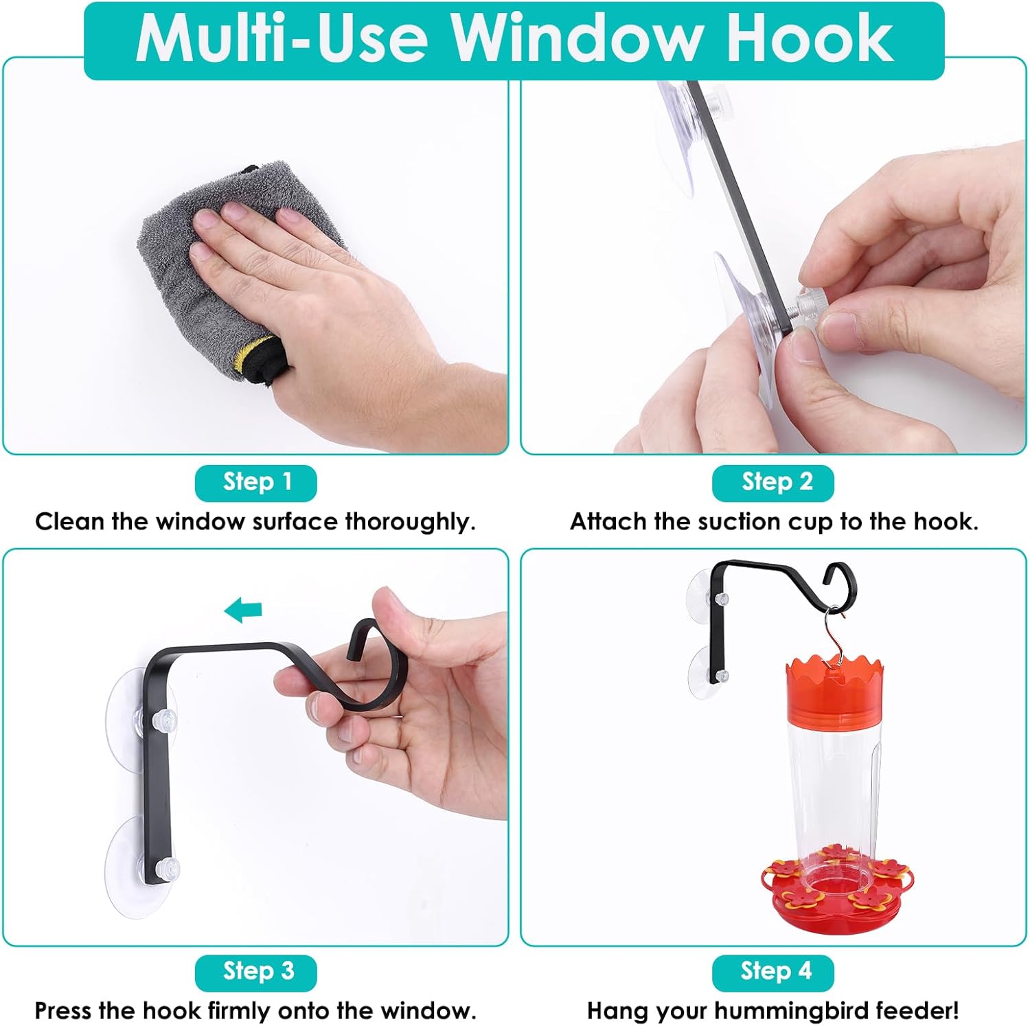 2 Pcs Heavy-Duty Window Suction Cup with Hanger, Window Mounted Wildlife, Hummingbird, Bird Feeders, Decorative Birdhouses, Wind Chimes & Plants, Strong Load-Bearing Hanging Hook - Image 4