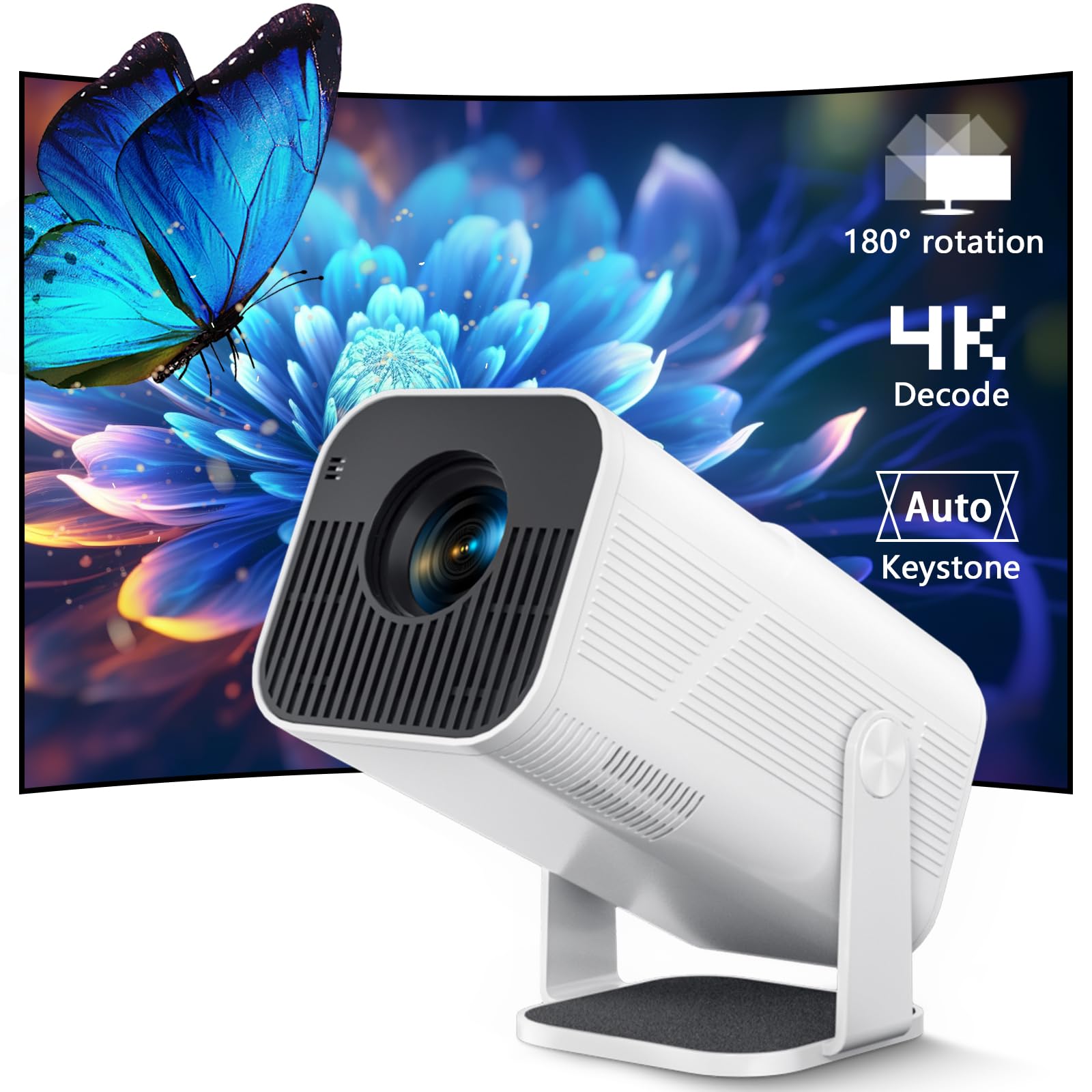 Beamer Mini Projektor mit Android 13 WiFi 6 Bluetooth 5.2 Mini Beamer 4K 1080P Unterstützung Automatische Trapezkorrektur Smart Außenprojektor Kompatibel Phone/HDMI/USB (amx500 weiß)