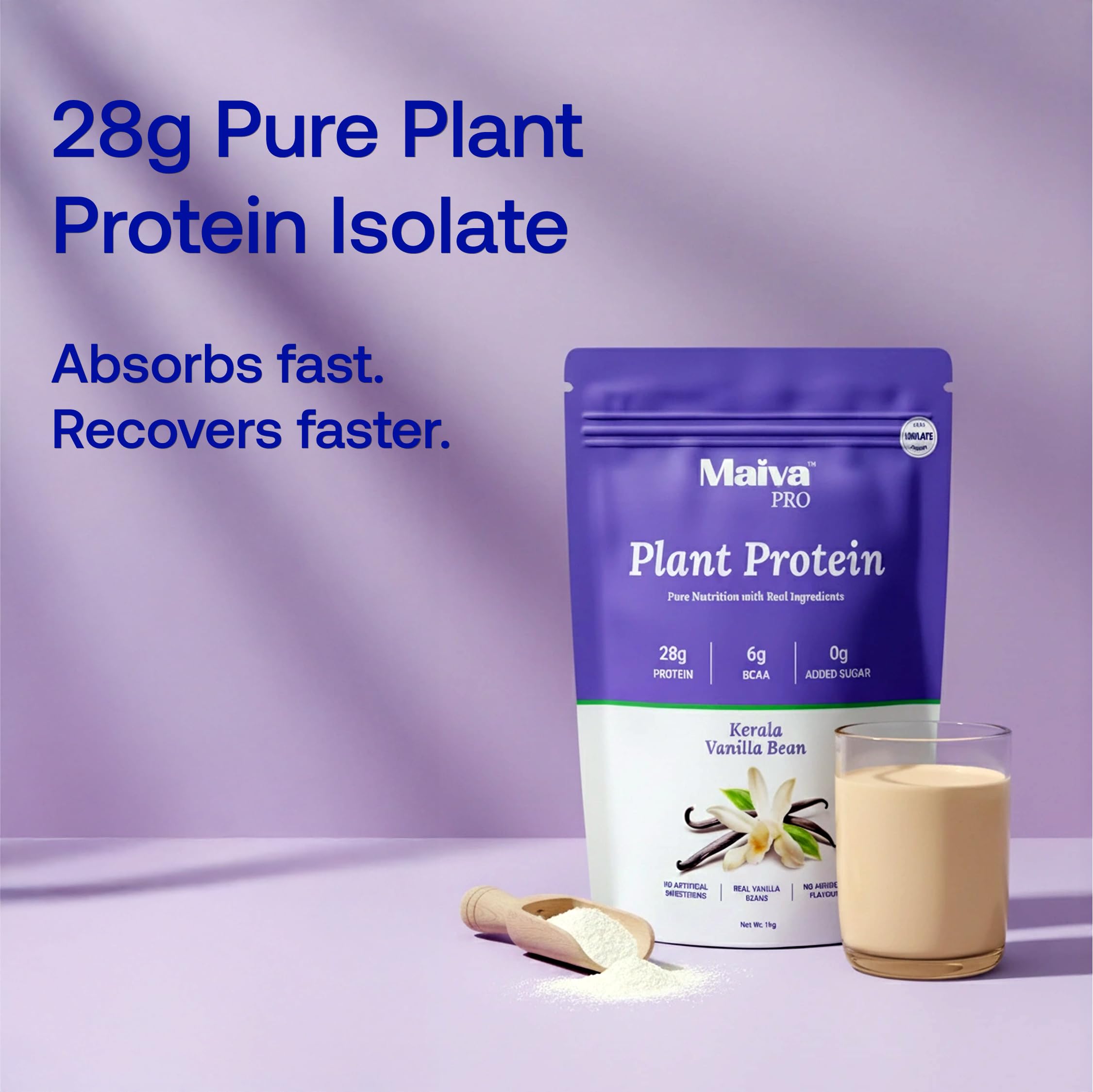 Maiva Pro Plant Protein Powder - 1kg - Kerala Vanilla Bean (Vanilla) | 28g Protein, Pea Protein Isolate | No Artificial Sweeteners | Easy to Digest, Light on Stomach | No Bloating | Vegan, Lactose Free — Amazon image 3