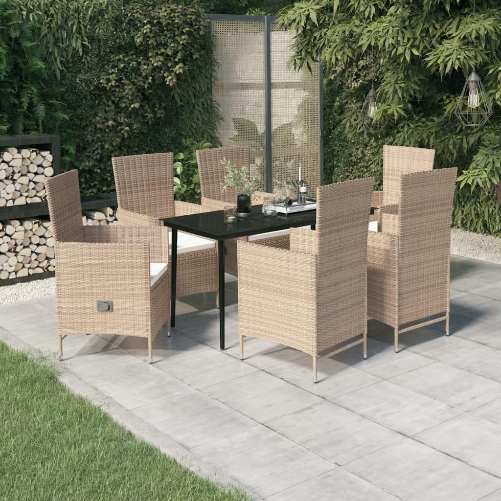 Juego de 3 muebles de jardín con cojines negros, juego de mesa de comedor al aire libre para patio y jardín, con cojines de fácil cuidado y sillas ajustables