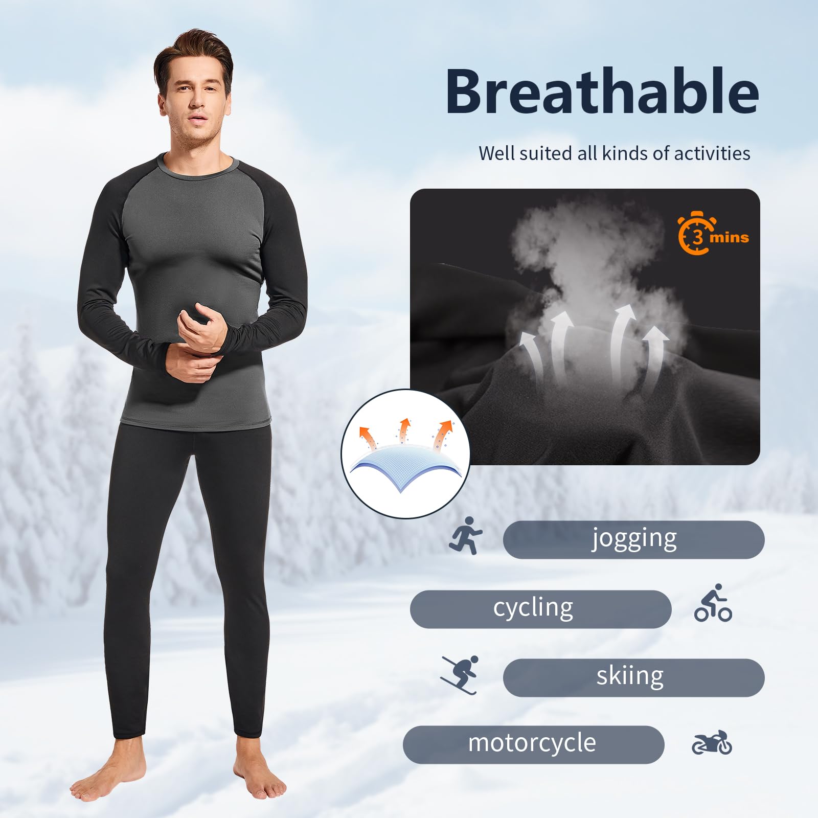 Leeboom Intimo Termico Uomo Invernale Tuta Termica Uomo Antivento Intimo Termico Sci Uomo Biancheria Intima Termica Set per Sci Palestra Ciclismo Corsa