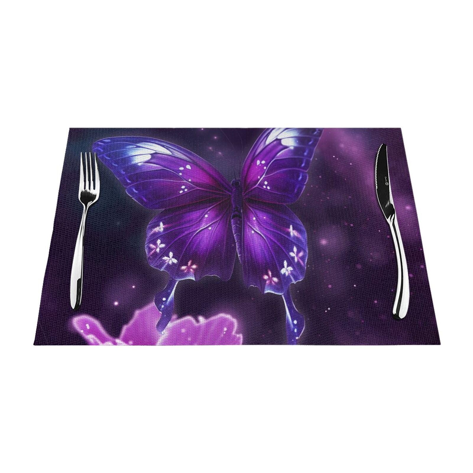 Butterfly Printed PVC Placemat 4 PCS for Kitchen Dining Table Heat-resistand Washable Table Mats 18x12 in