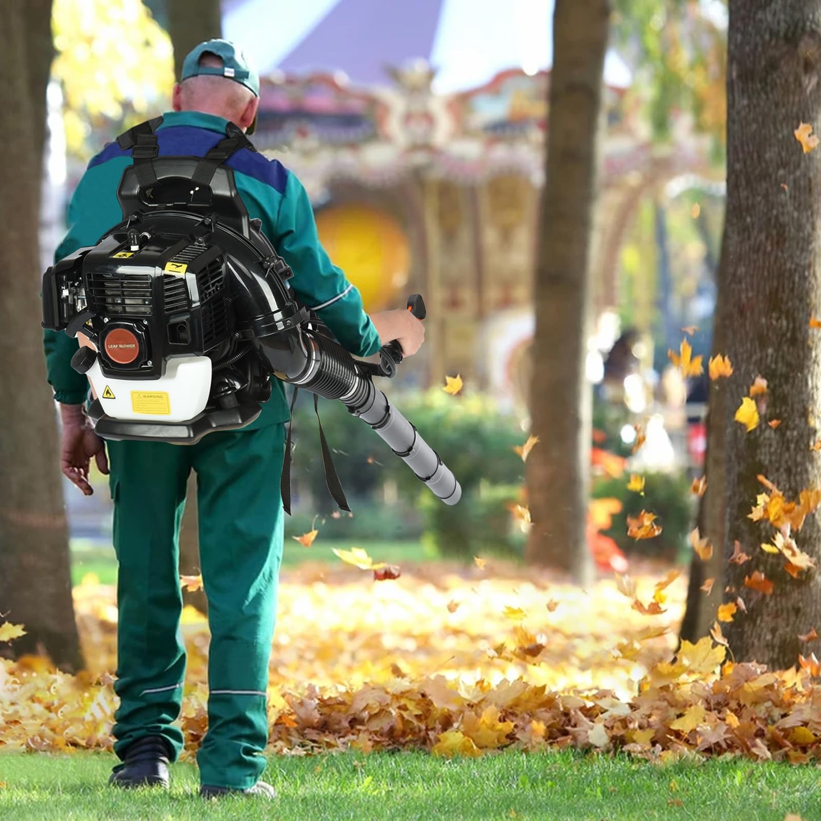 Soffiatore per foglie, 52 CC, 550 CFM 1,7 HP, potenza e design ergonomico, cura del prato professionale, soffiatore a gas per rimozione della neve per proprietari di case e paesaggisti, nero