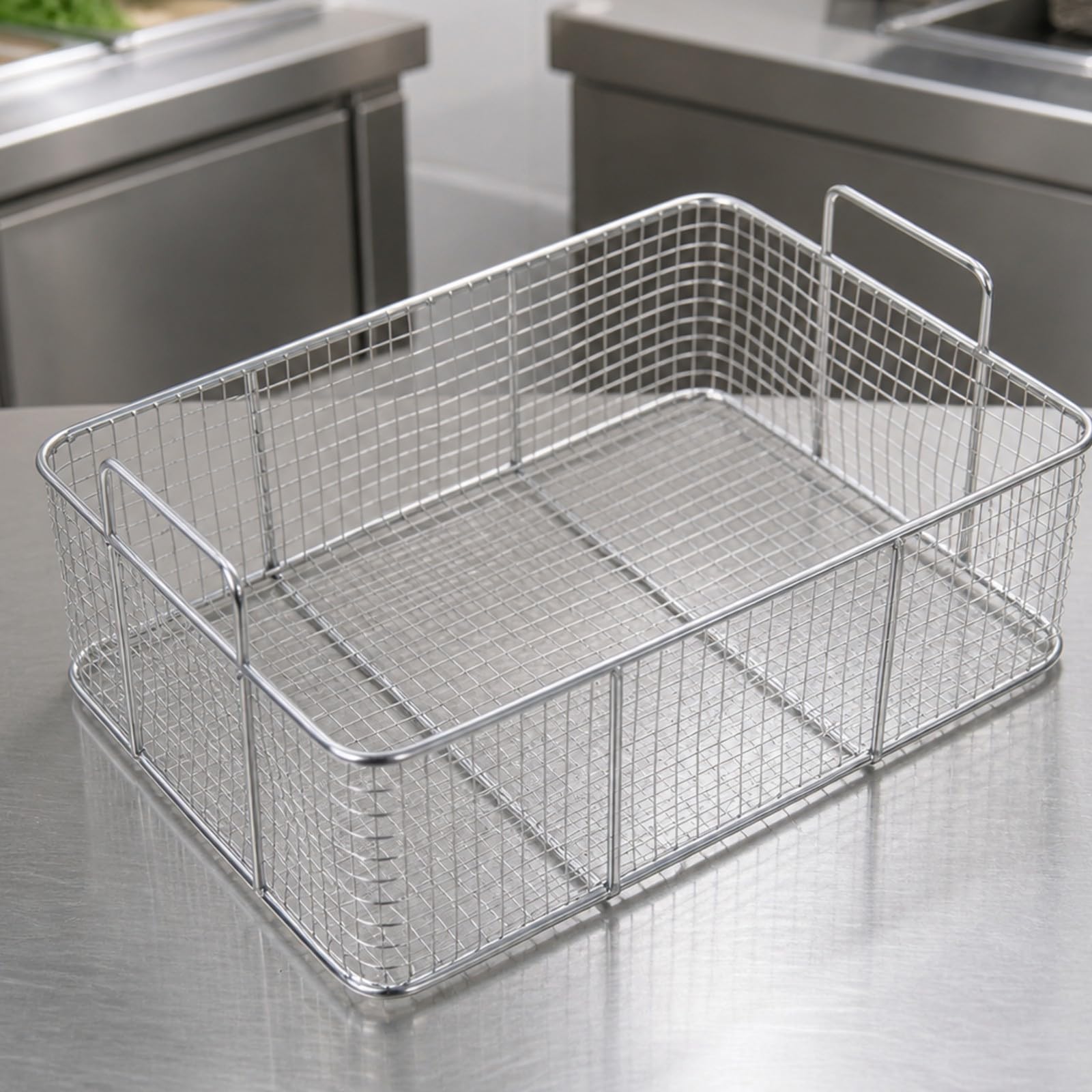 rockible Cestillo para Freír | Laterales y Base Perforados, Resistente Al temperatura, Cesta Drenaje con Cómodas, para Cocina Comercial, Cocineros, Mango Externo B