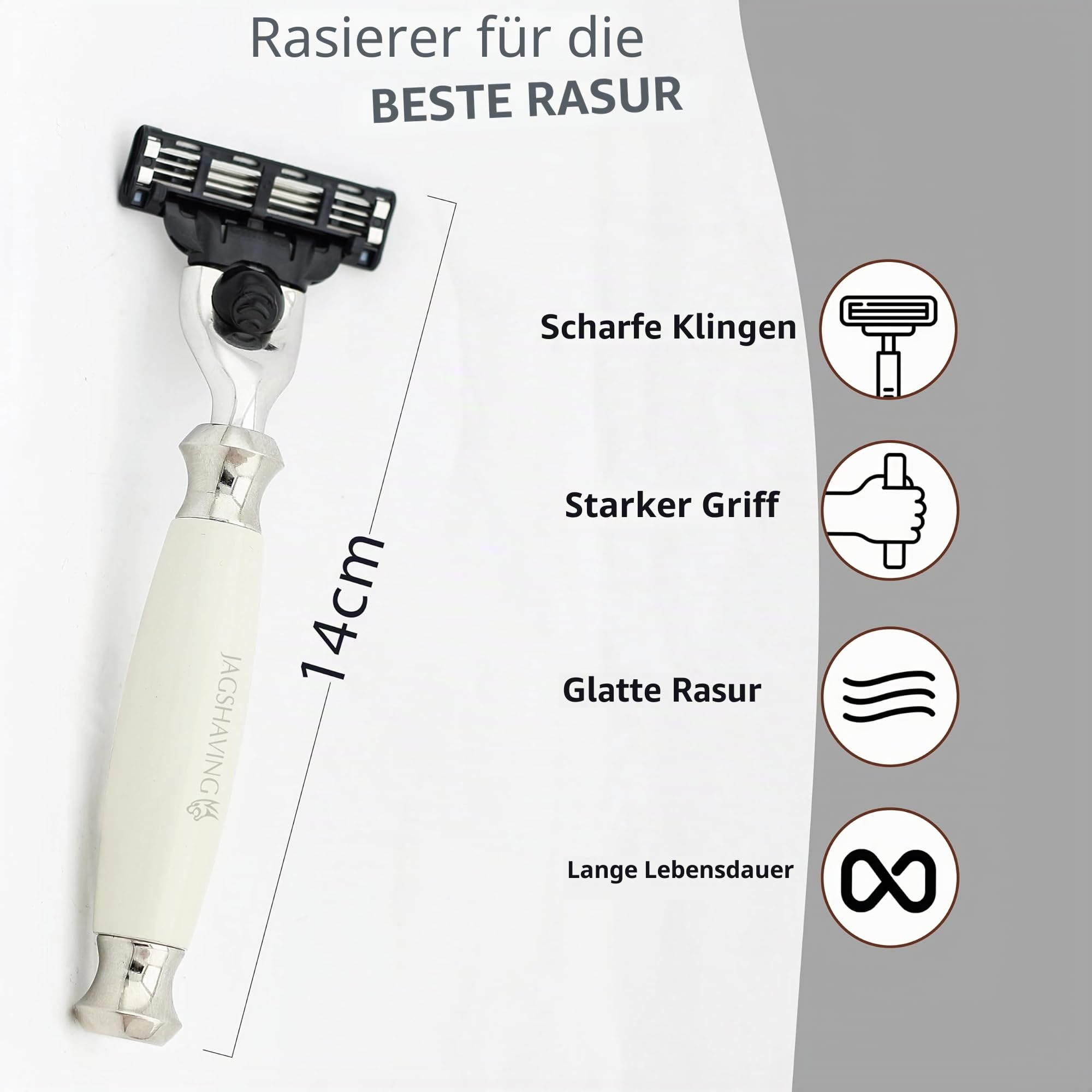 Jag Shaving Rasierset – Rasierhobel – Rasierpinsel Dachshaar – Rasierständer – 3 teiliges Rasierer Set Herren Damen, 3 Rasierklingen Rasierhobel – Elfenbein Rasierset als Geschenkset