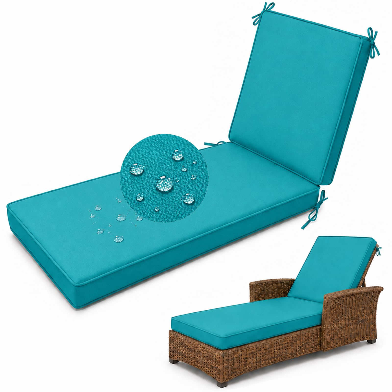 Aocase Waterproof Sun Lounger Cushion, Garden Sunbed Recliner Pad, Sky Blue