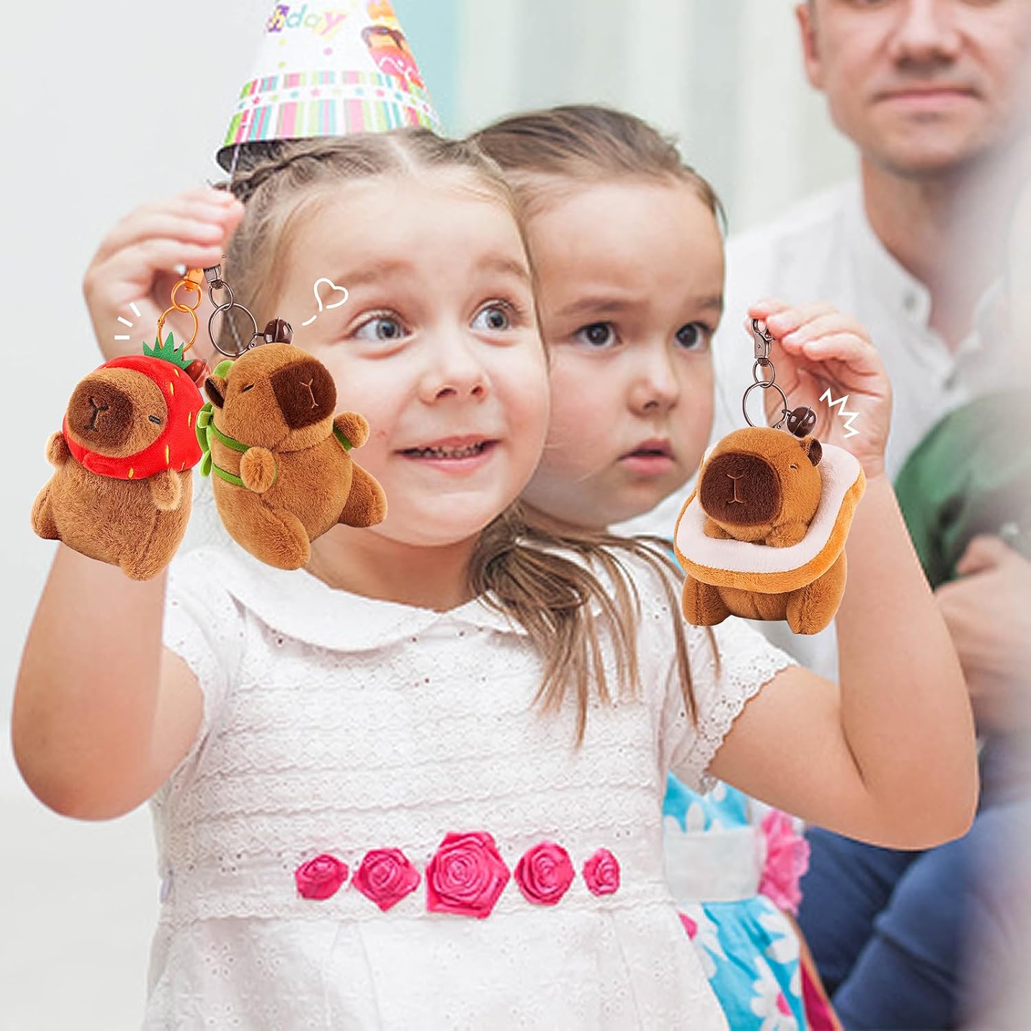 Achwishap 3PCS Capybara Plush Keychain,Cute Keychain Capybara Stuffed Animal,Capybara Plush Toys Key Chain,Kawaii Plushie Stuffed Toys for Kids Adults Birthday Gifts(Turtle,Strawberry Hat,Bread) - Image 9