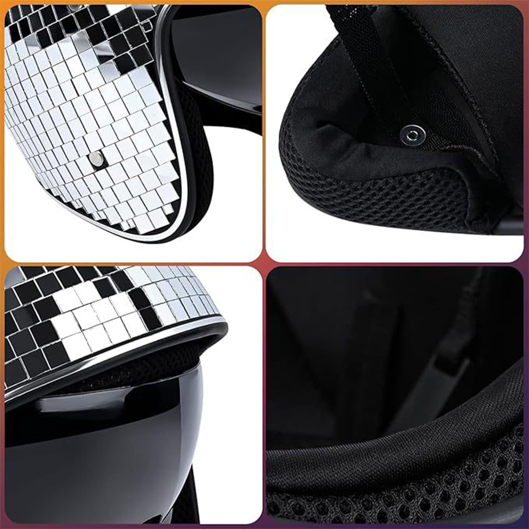 Casque boule disco, chapeau de boule discothèque, casque de boule à paillettes, casque décoratif avec visière rétractable, chapeau de casque de fête disco pour DJ club, scène, fête, mariage, vacances
