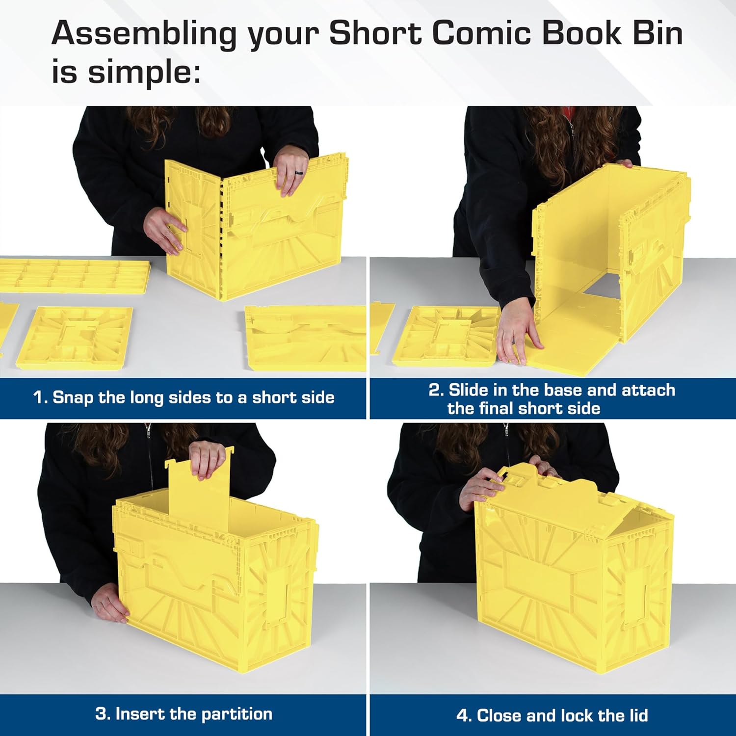 BCW Short Comic Book Bin | Holds 150 Comics | Stackable Plastic Storage | Acid-Free Organizer | Yellow, Single