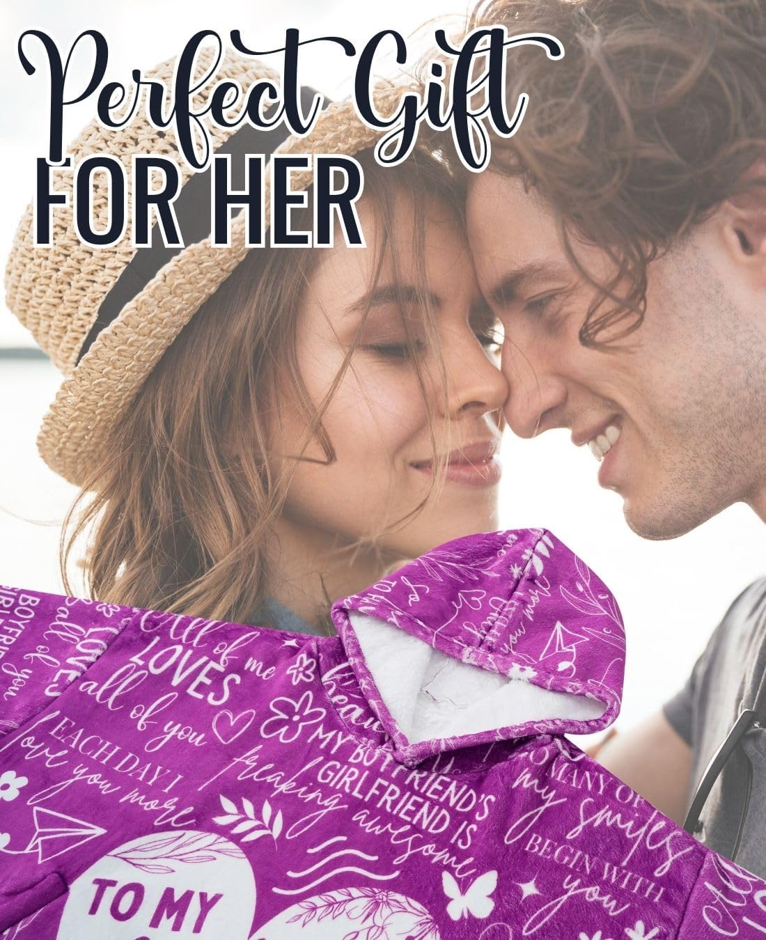 Girlfriend Gifts Blanket Hoodie for Girlfriend on Valentines Day, Wearable Blanket Hoodie, Oversized Flannel Hooded Blanket, Plush, Cozy, Warm, One Size-Purple Heart