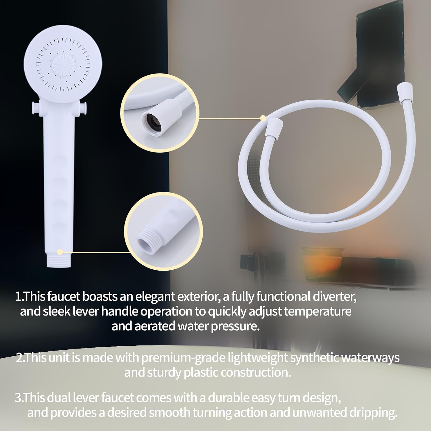 RV Shower Faucet with Hose and shower Head,Camper Shower Faucet Replacement,Rv Tub Faucet With Shower Diverter,Handheld Camper Shower Head and Hose,Rv Outdoor Shower Kit (Faucet Kit, White) image 4