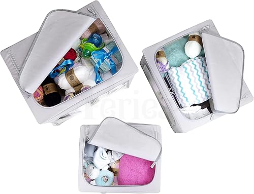 Miniatura 6 de Periea Cajas de almacenamiento de tela Oxford con marco de acero, debajo de la cama o en el armario, paquete de 2 organizadores grandes (gris)