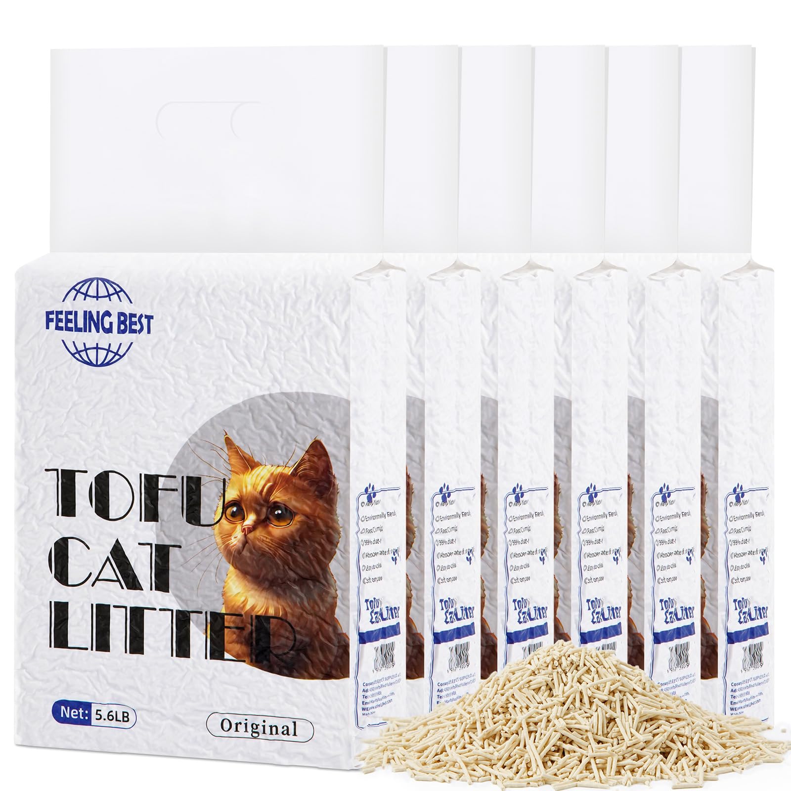 FEELING BEST Tofu Cat Litter Clumping, Flushable,Ultra Absorbent and Fast Drying,Solubility in Water,Really Dust-Free Esay Clean,Dust-Free,100%