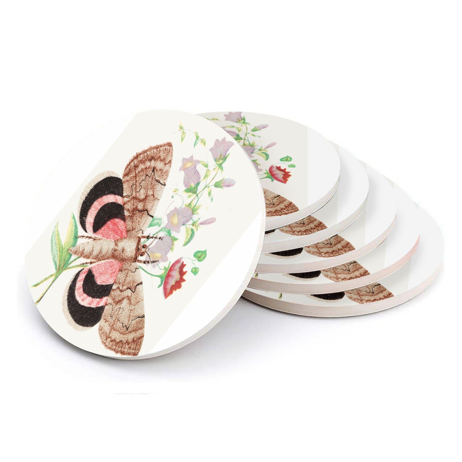 Sous-verre ronds en céramique papillon de nuit marron noir lot de 6 dessous de verre nature 108mm