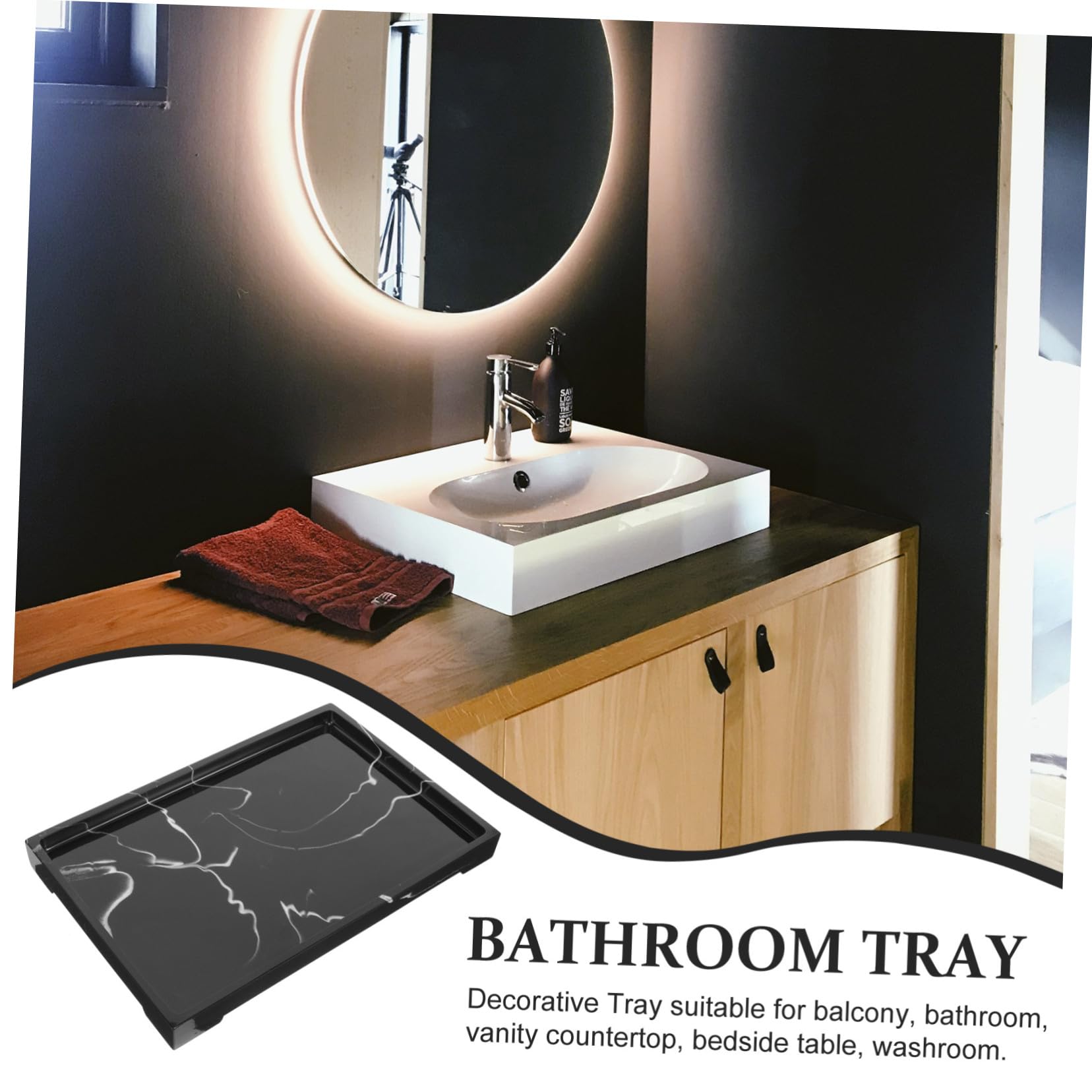 Vassoio in Resina Effetto Nero per Profumi e Cosmetici Organizer Decorativo per Bagno Camera e Ingresso per Prodotti di e Oggettistica Casa