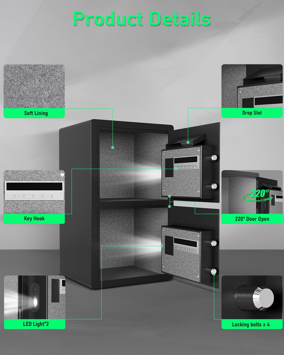 Cassaforte per la casa extra large da 15 cm, impermeabile, a prova di fuoco, cassaforte digitale di sicurezza domestica con slot per deposito e scatola di immagazzinaggio in metallo, rivestimento