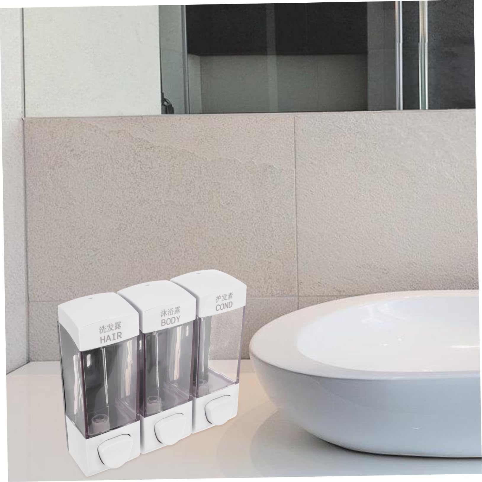 LABRIMP Dispenser Sapone da Doccia a Parete, 3 Scomparti, 1050ml, Abs, Facile da Installare, per Bagno e Shampoo
