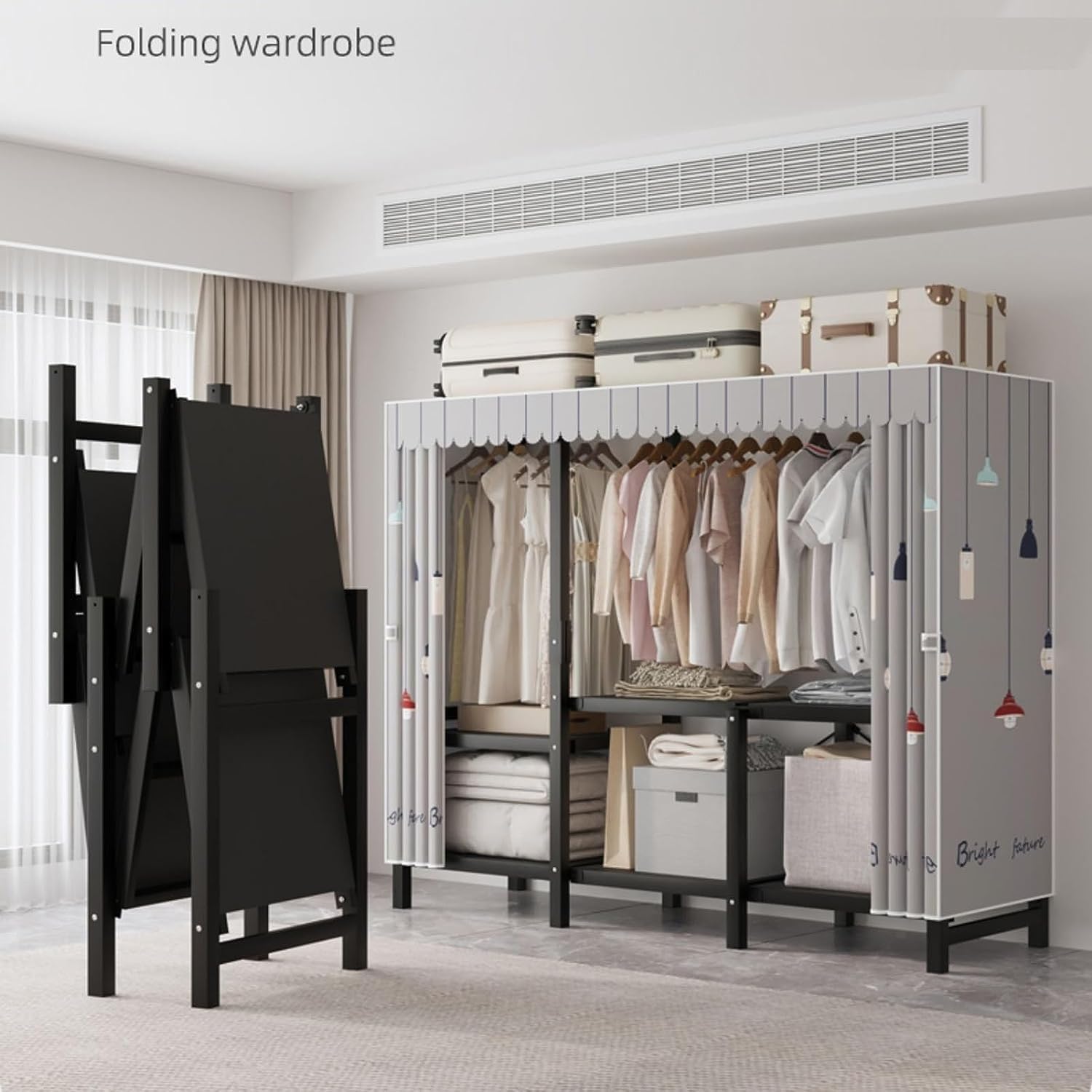 Wardrobe Closet Schrank Tragbarer Kleiderschrank, Kleiderständer Aus Metall, Freistehender Schrankständer, Schrank-Organizer Mit Abdeckung Closet Aufbewahrungsschrank(165 * 50 * 170cm)