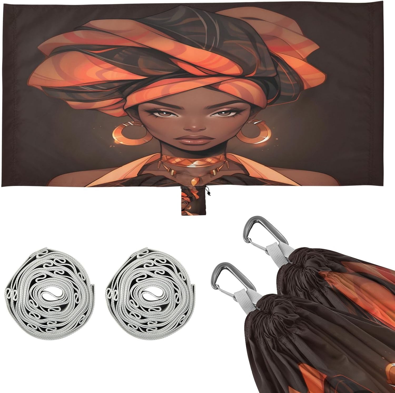 ALAZA African American Woman Afro Camping Hammocks Single or 2 Person 500 lbs Portable Parachute Travel Hammock w/Tree Straps for Hiking Backpacking Indoor Outdoor