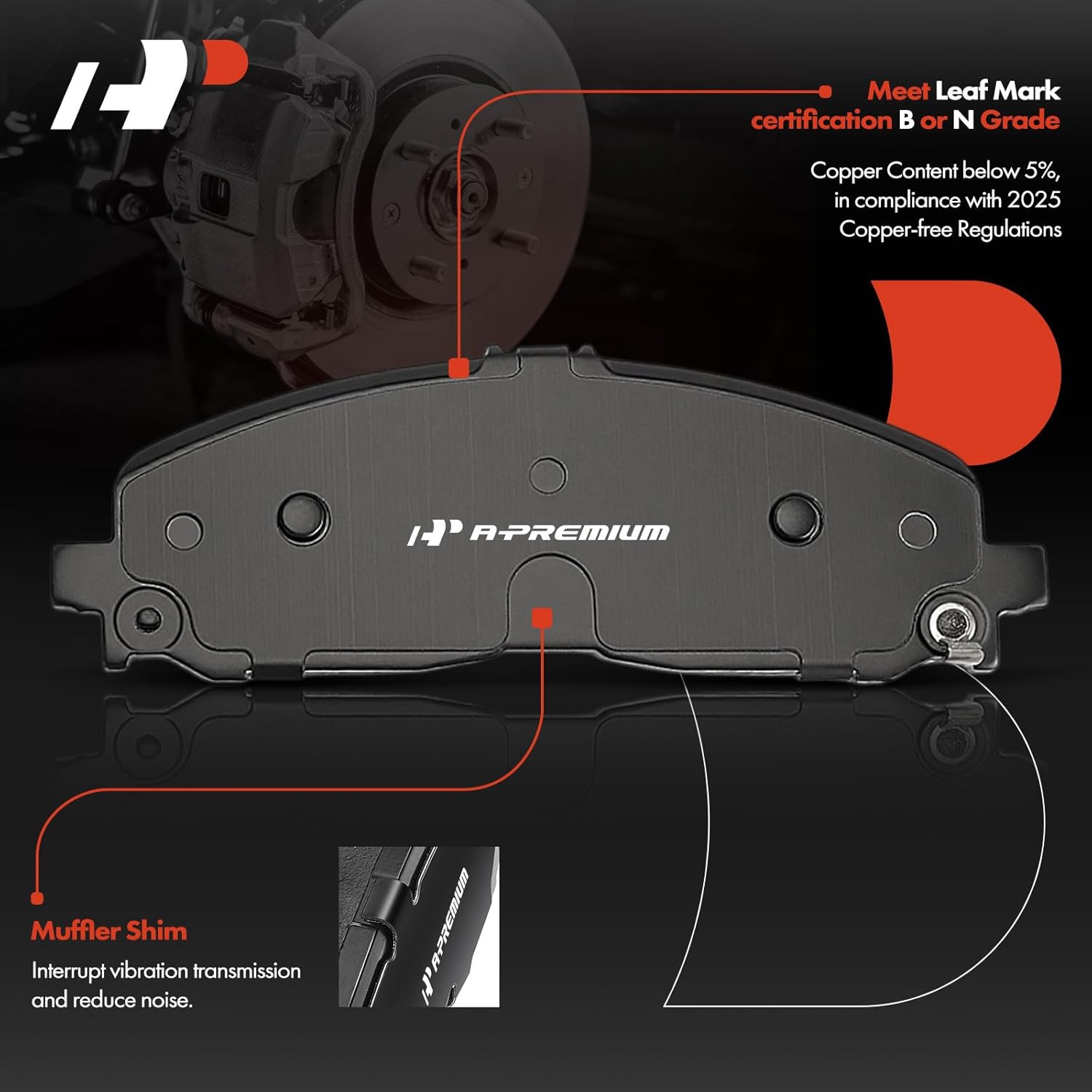 A-Premium Front Ceramic Brake Pads Set Compatible with Chevrolet, GMC, Buick, Cadillac, Acura and Honda Models - Traverse Limited, Colorado, Blazer EV, Acadia, Canyon, Enclave, XT5, XT6, 4-Pack