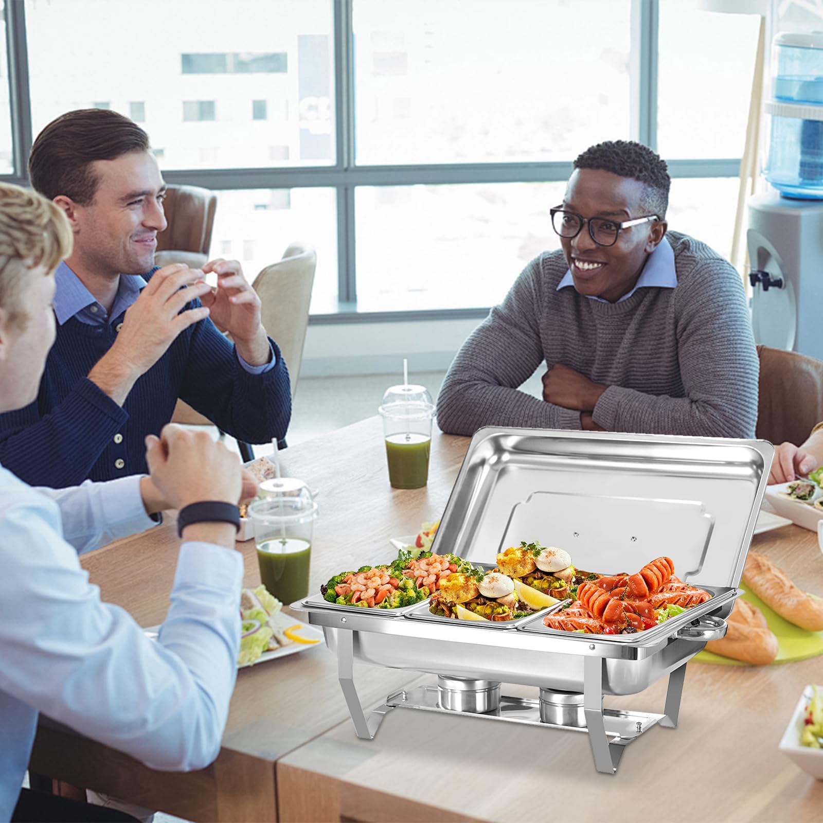 Juego de Buffet for Frotar Acero Inoxidable | Servidores y calentadores de buffet Servidores de frotamiento con cubiertas Soporte plegable(Dua)