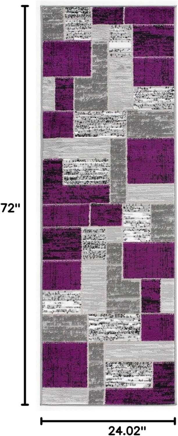 L'Baiet Verena Geometric Area Rug Purple Grey 2' x 6' Runner Throw Rugs Carpet for Living Room, Bedroom, Dining Table, Office, Hallway, Foyer | Neutral Colorful Modern Abstract Home Decor