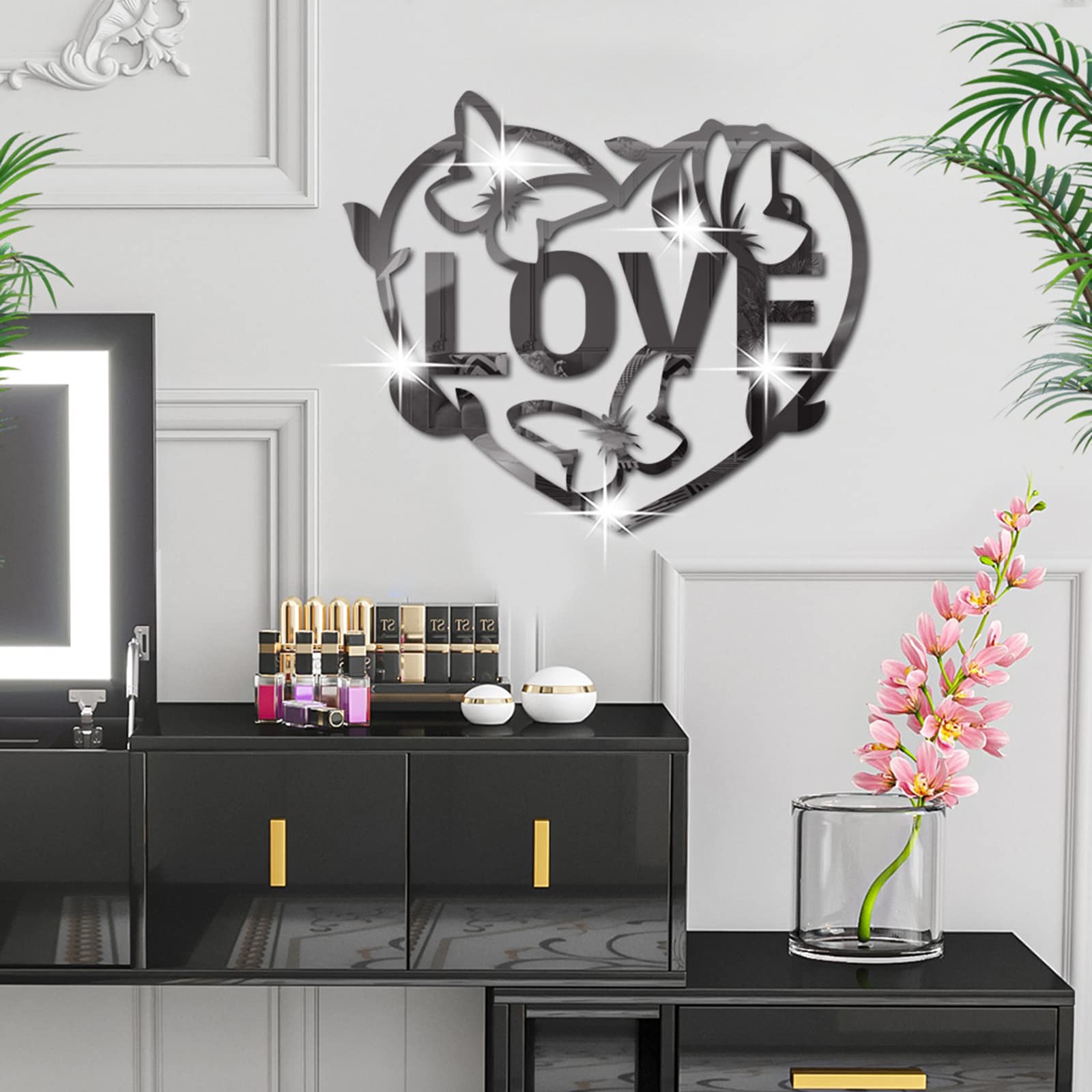 Love Heart Mirror Wall Stickers, Butterfly Acrylic Mirror Wall Decal, 3D Vinyl Walls Art Decor DIY Murals - Image 4