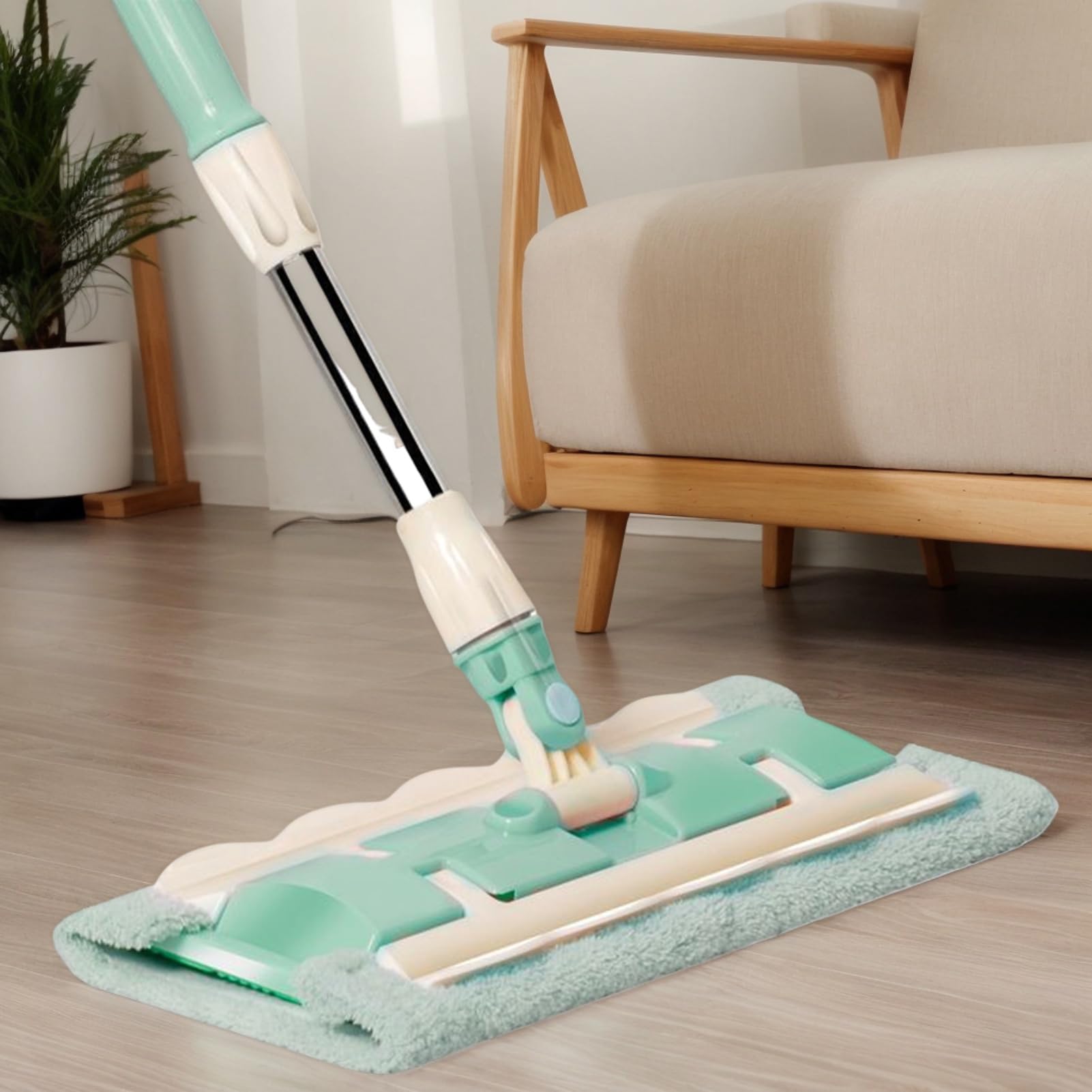 Fregona para Suelo Rotación 360 Grados, Mango Telescópico, Raspador | Mopa De Cocina Con 4 Almohadillas Lavables Raspador Incluido, Limpiador Para Suelos De Cocina, Baño, Garaje, Patio Y