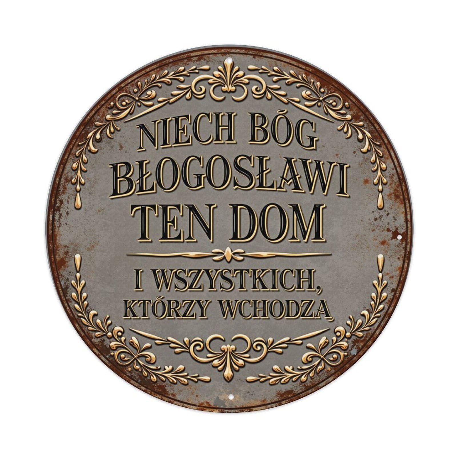 Ornate Circular Plaque With Polish Blessing Tin Sign Metal Poster Vintage Metal Signs for Home Man Cave Bar Cafe Kitchen laundry room Wall Decorations Gift 8x8Inch