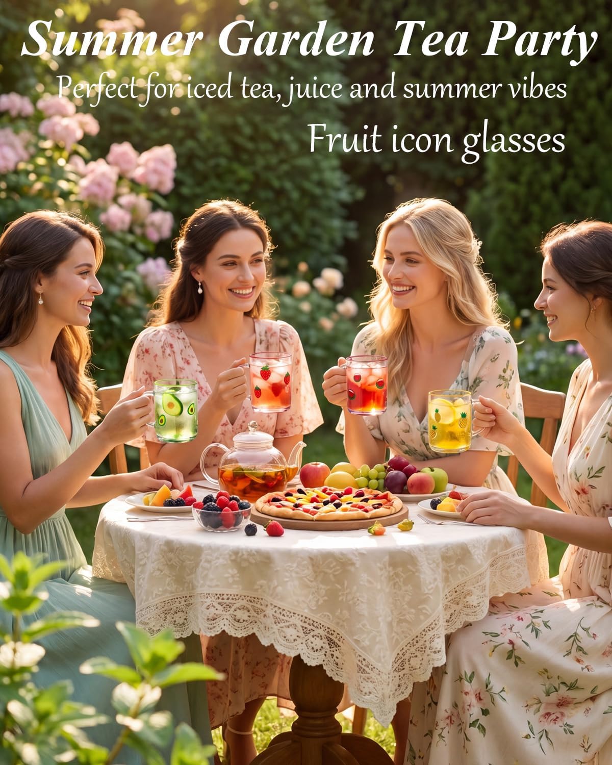 4PCS Icon Juice Glasses,16OZ Fruit icon glass cups with handle and strawberry, watermelon, pineapple and avocado,Cute Icon Drinking Glasses, for Summer Fruit Party Mother's Day (HandleAvocado)