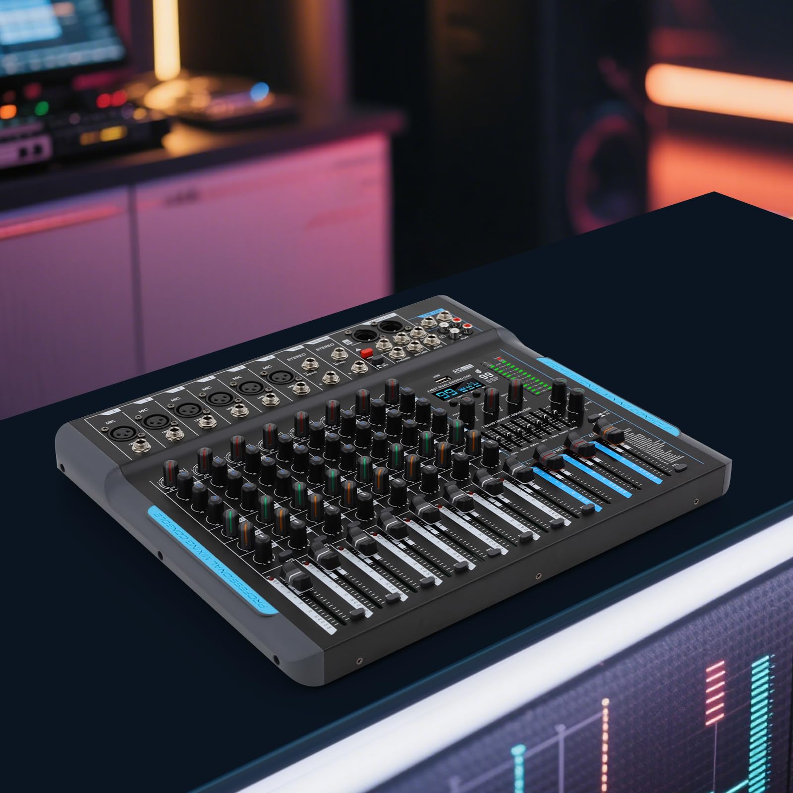 Mixer audio DJ a 10 canali, sistema di console, mixer audio DJ mixer, mixer audio stereo con 10 canali, per palcoscenico KTV, professionale per feste di registrazione
