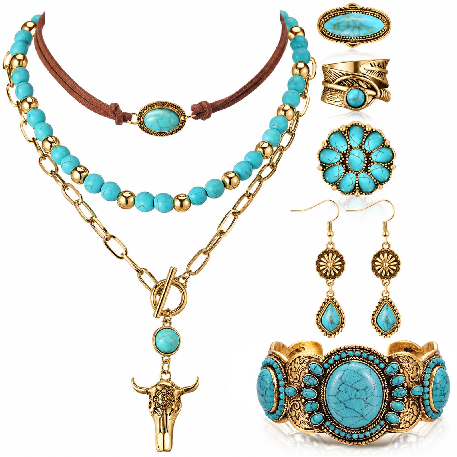 Ecally Western Turquoise Jewelry Set for Women