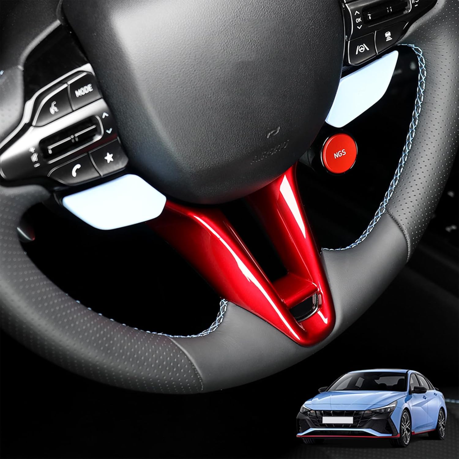 Compatible with Hyundai Elantra N 2023-2025 Accessories, Car Steering Wheel Lower Trim Cover, Anti-Fingerprint Tech, Heat-Resistant ABS (Red)