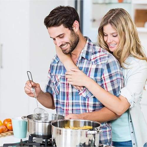 Miniatura 2 de 6 coladores de malla de acero inoxidable, cucharas coladoras de olla caliente con mango largo, coladores de araña de cocina para cocinar, cucharas