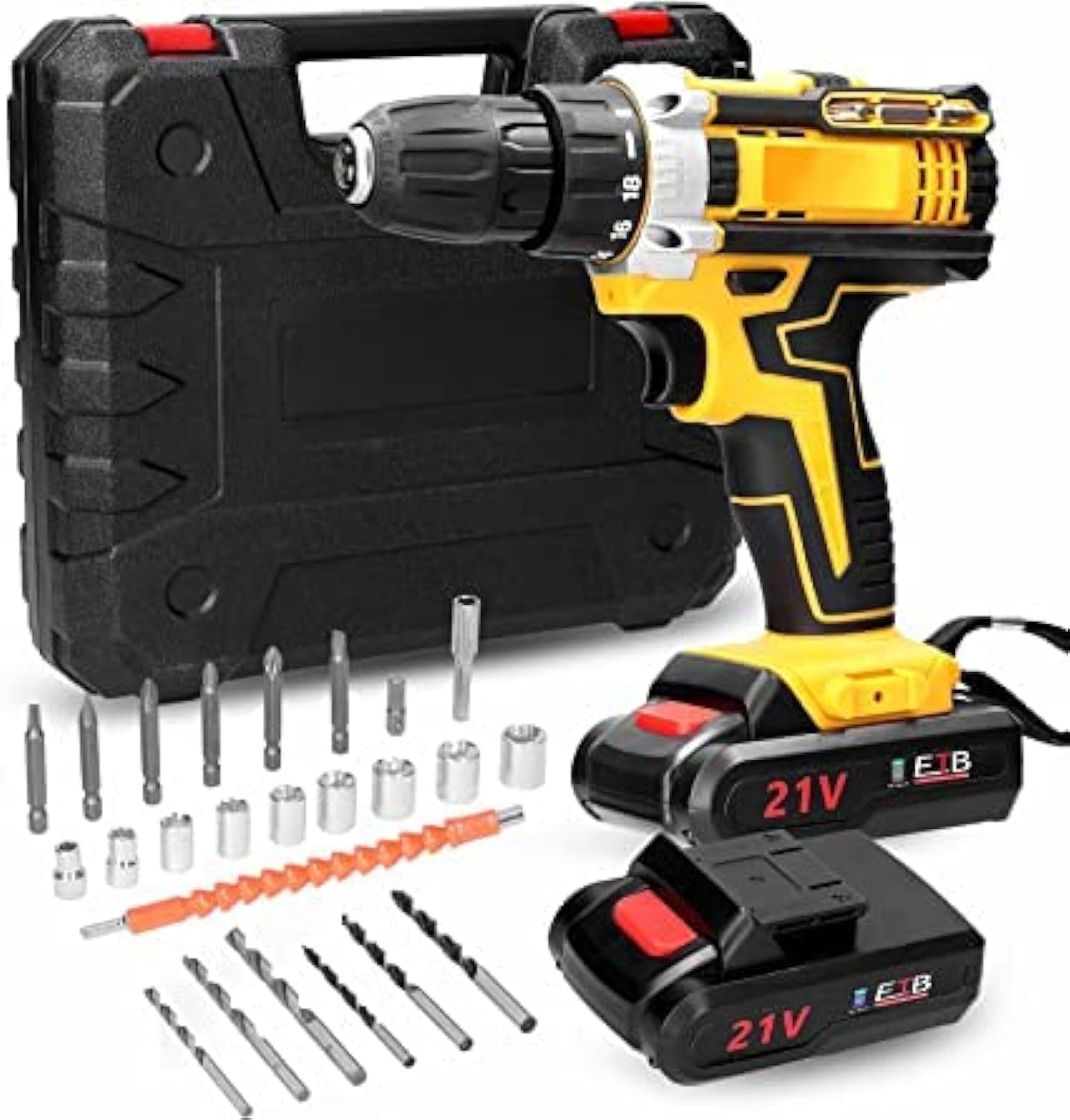 VKONERL 21V Cordless Drill Set,Electric Power Drill Power Drill Driver, Electric Drill with Li-ion Battery,2 Variable Speed,24pcs Drill Bits with Tool Bag (2* Battery)