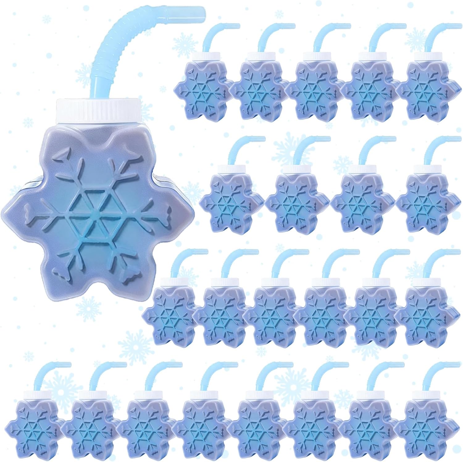 24 Pcs 10 oz Winter Snow Cups with Straws and Lids, Reusable Plastic Snowflake Shape Cup Bulk Cute Christmas Cup for for Coffee Tea Cold Hot Drinks Winter Themed Birthday Party Supplies
