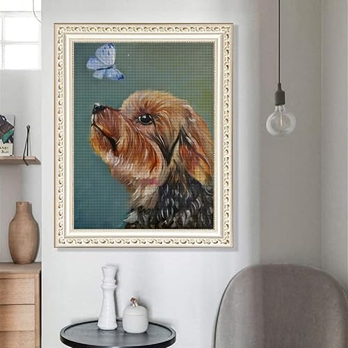 Miniatura 2 de LIANPO Pintura de diamantes 5D Yorkshire Terrier, pintura con diamantes, arte de acuarela, perro y mariposa, por números, diamantes de imitación de