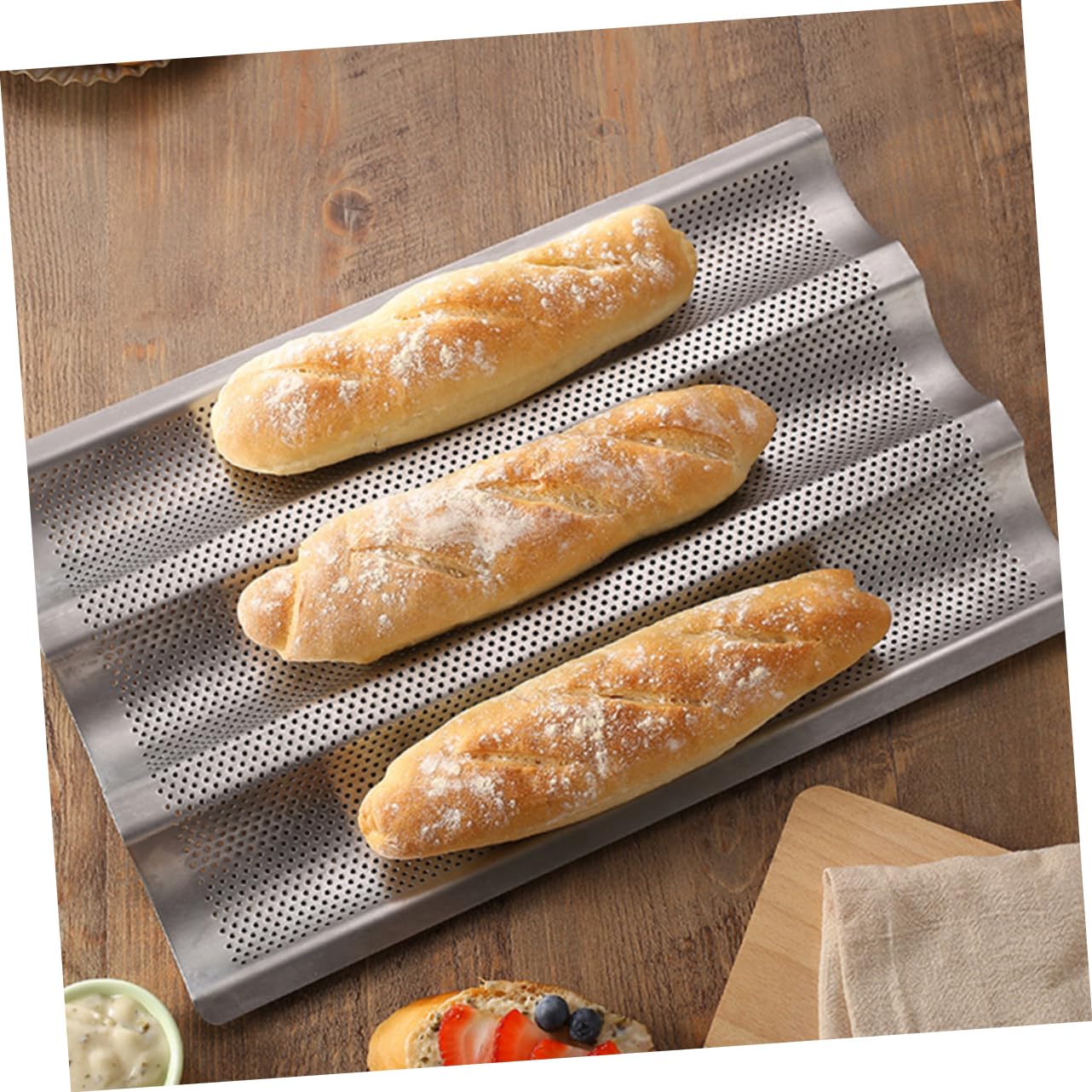 VICASKY Wellen Backblech für Französisches Baguette, 2 Stück Edelstahl