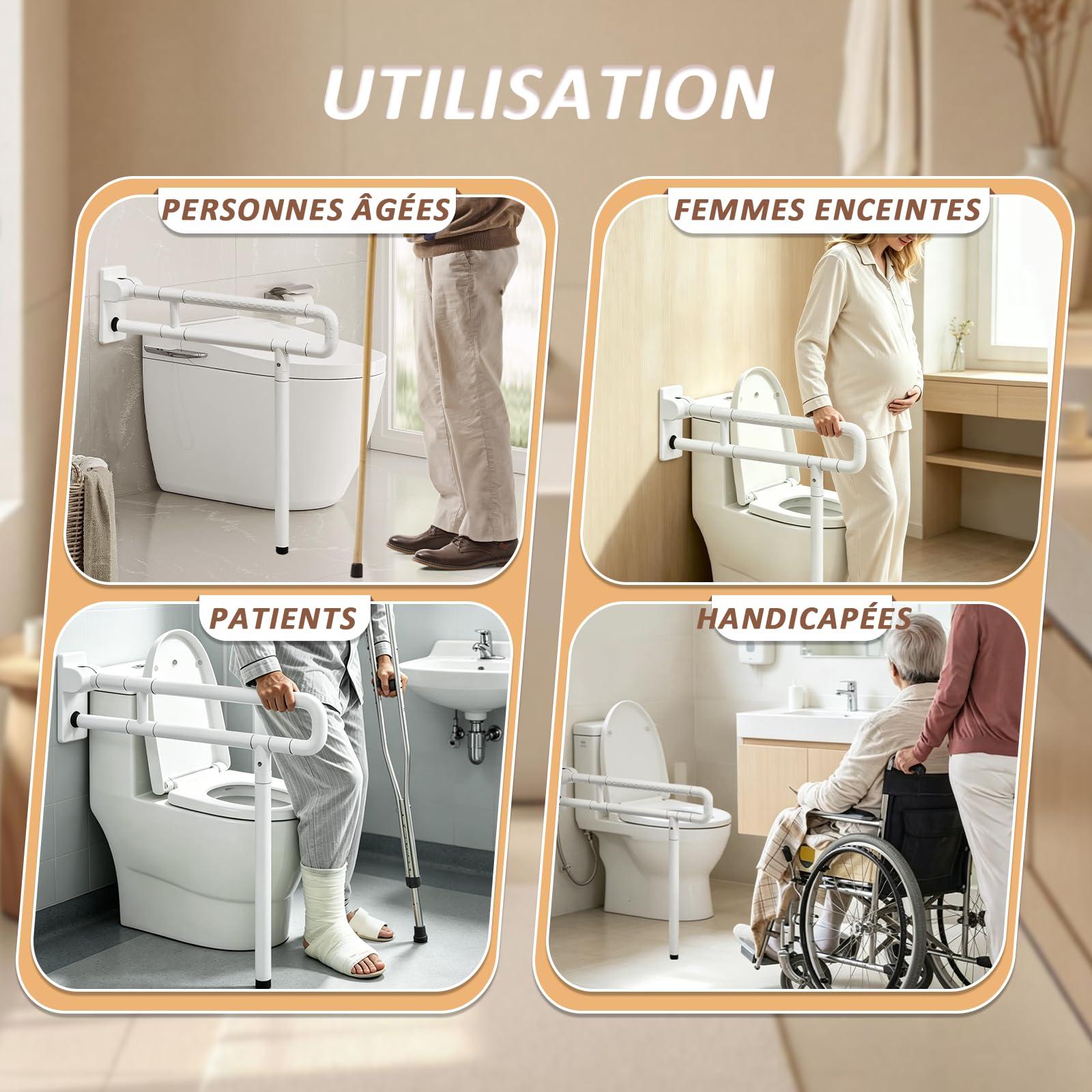 YUCHENGTECH Barre D'appui WC Rabattable Blanc 70cm Supporte 150kg | Barre de WC Pour Handicapés Barre de Maintien Toilette Inox pour Handicapées, Personnes âgées et Enceintes