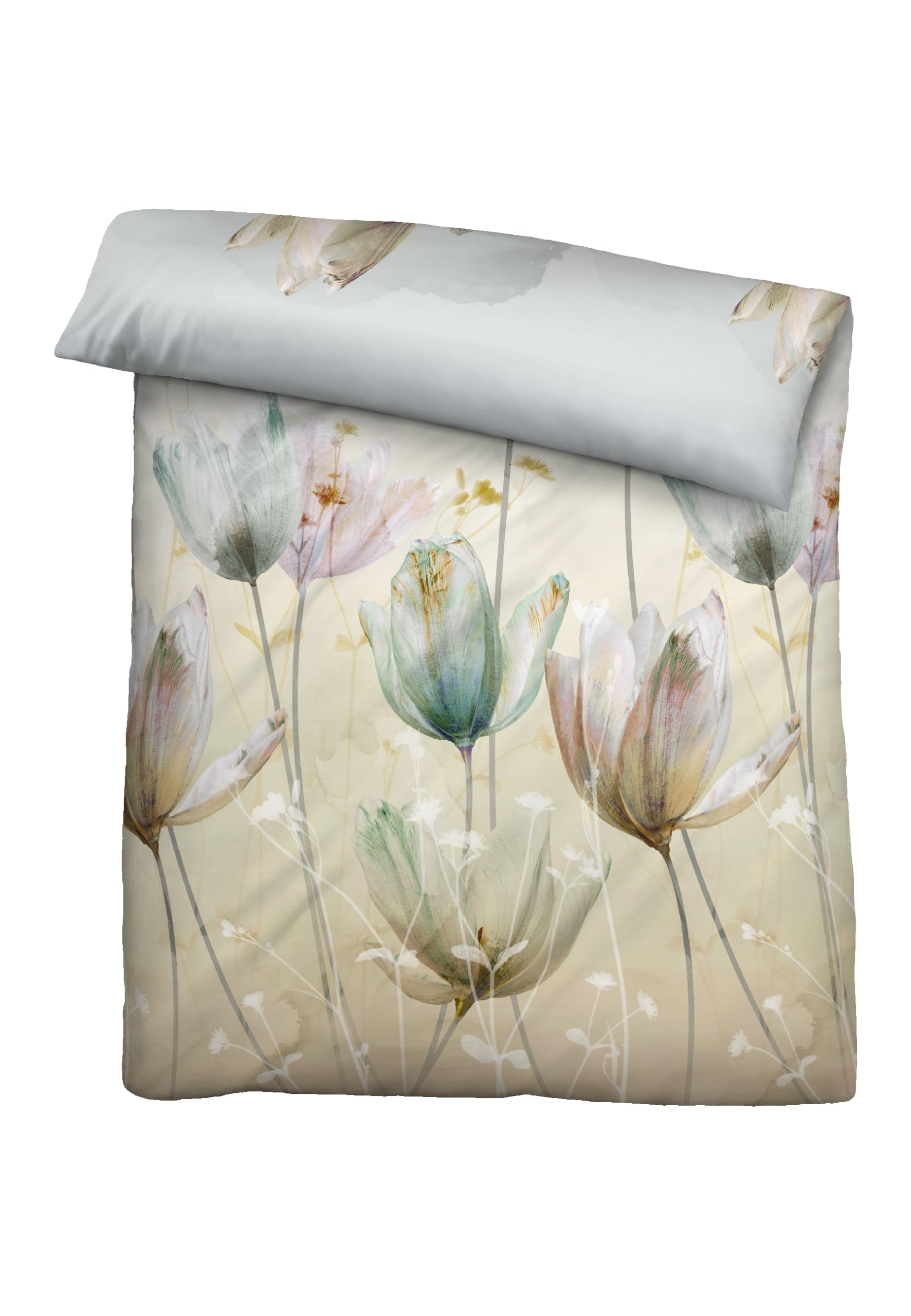 biberna Bettwäsche Baumwoll-Satin 0614508 TULPE 1x 155x220 cm + 1x 80x80 cm, Perlmutt
