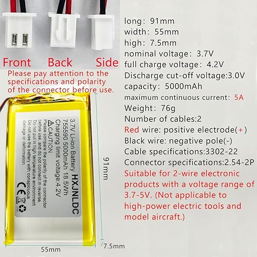 Miniatura 2 de DC 3.7V 5000mAh 755590 Li-ion Reemplazo de batería de polímero de iones de litio para productos electrónicos DIY 3.7-5V con reemplazo de batería de