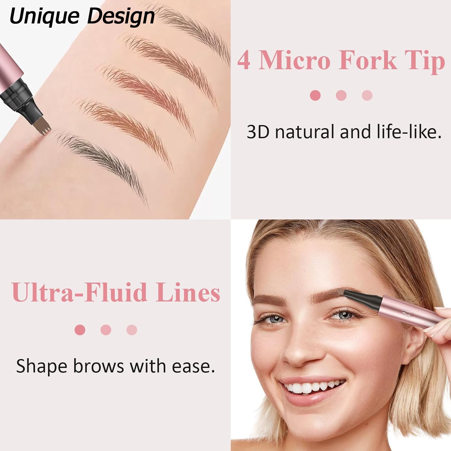 Crayon Sourcil imperméable avec 4 pointes de fourchette, 3D Micro Crayon Sourcils, Sourcils Maquillage Crayon Sourcil Waterproof crée sans effort des sourcils d'apparence naturelle (1# Brun clair) - 5