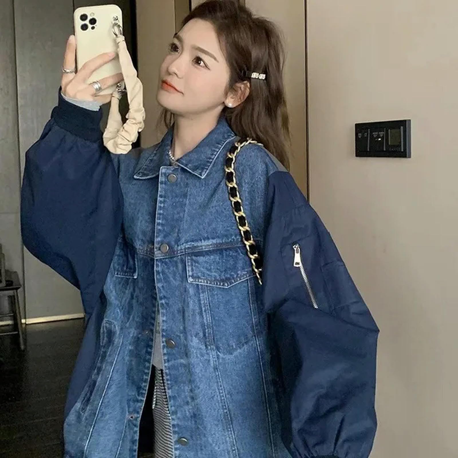 Giacca Uomo Giacca Patchwork in Denim per Giacche per Abbigliamento da Donna Autunno Primaverile Femminile per Donna Giacca di Jeans da Donna