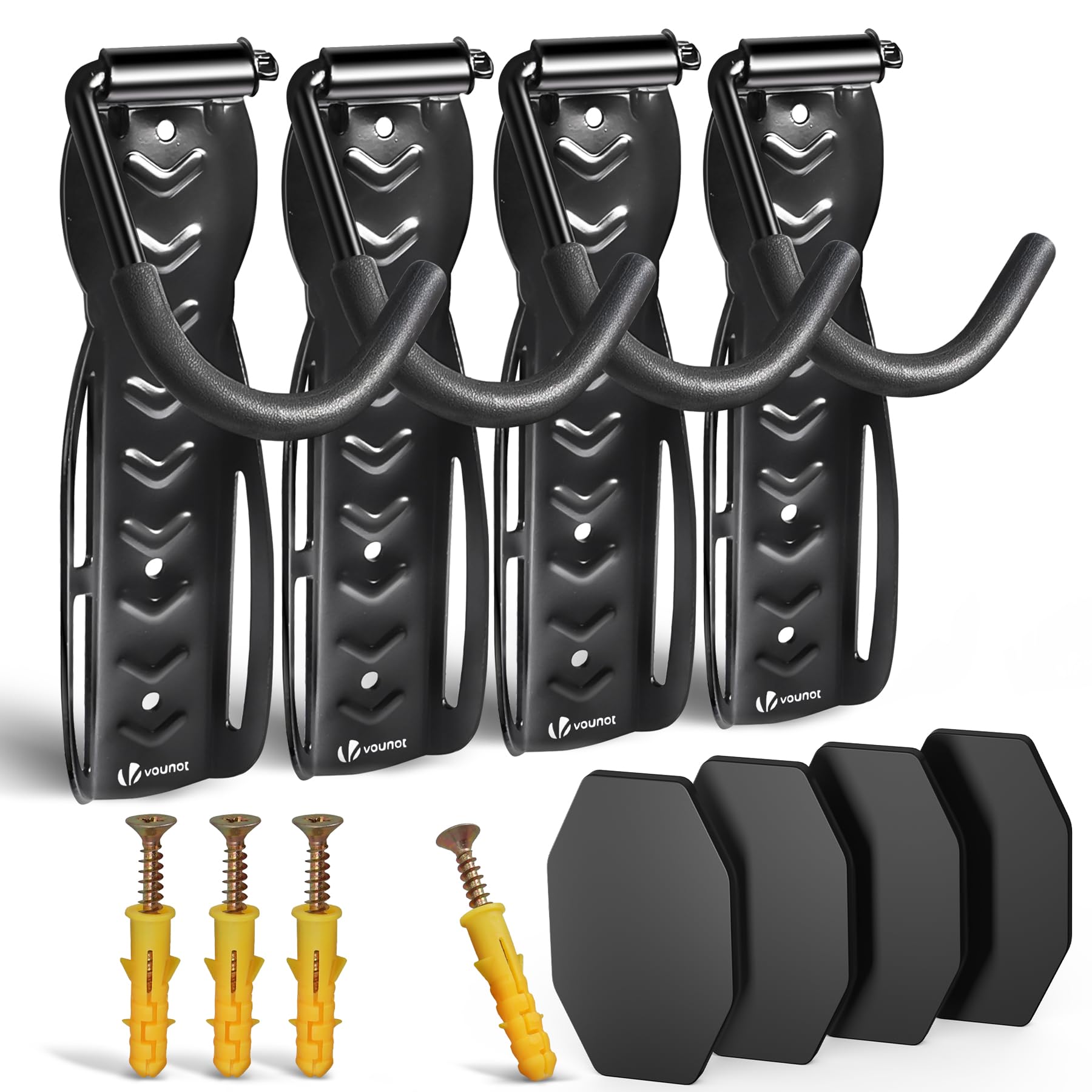 VOUNOT® 4-Pack Bike Hooks for Wall, Heavy-Duty Bike Storage Rack with Protective Pads, Wall Mount Bicycle Hanger & Holder for Indoor/Garage, Easy Installation