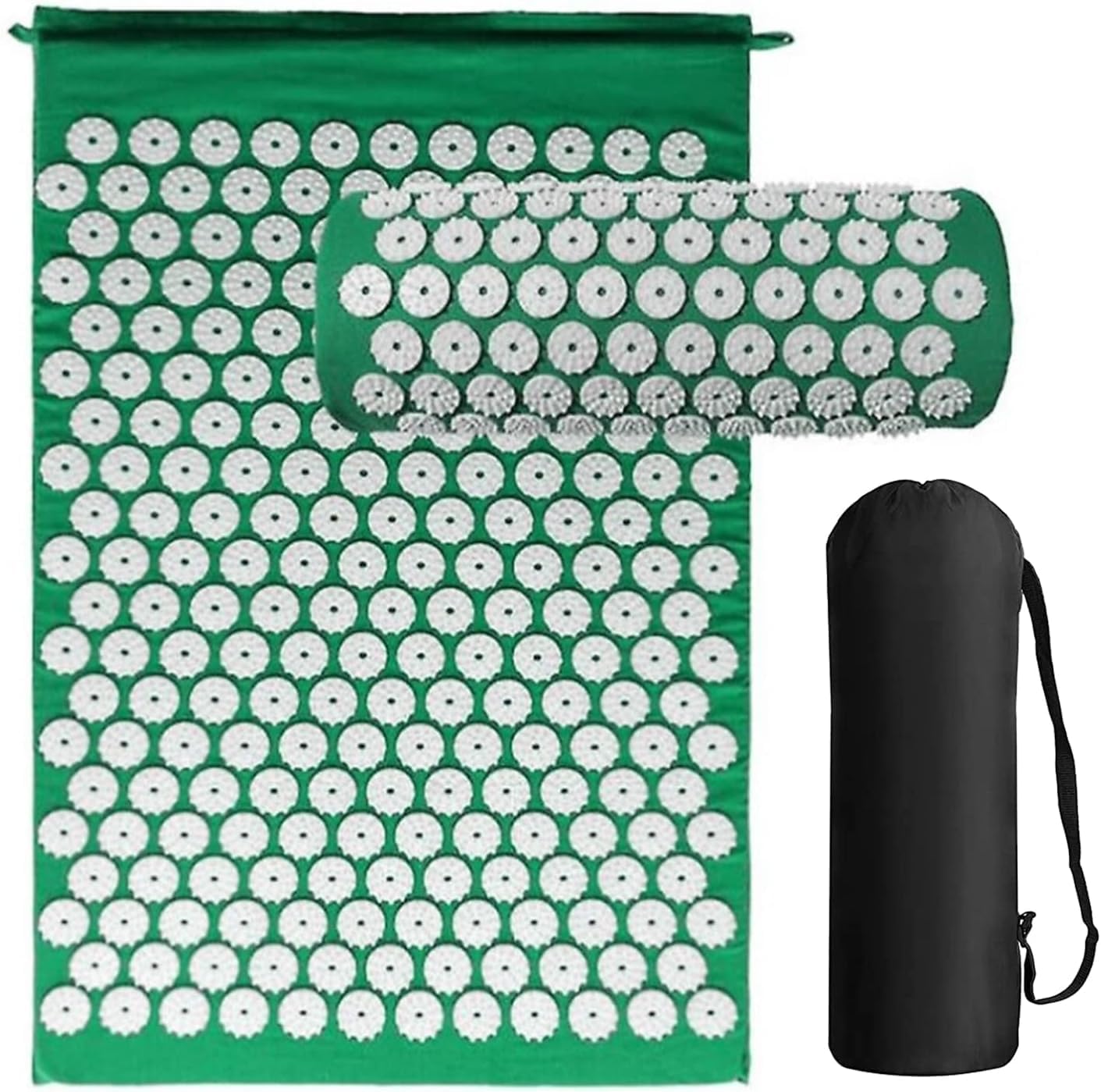Acupressure Mat Generise Accupressure Body Mat and Pillow Set for Men & Women - Back, Neck and Muscle Pain Relief - Includes Travel Bag with Adjustable Strap (Green with White Spikes)