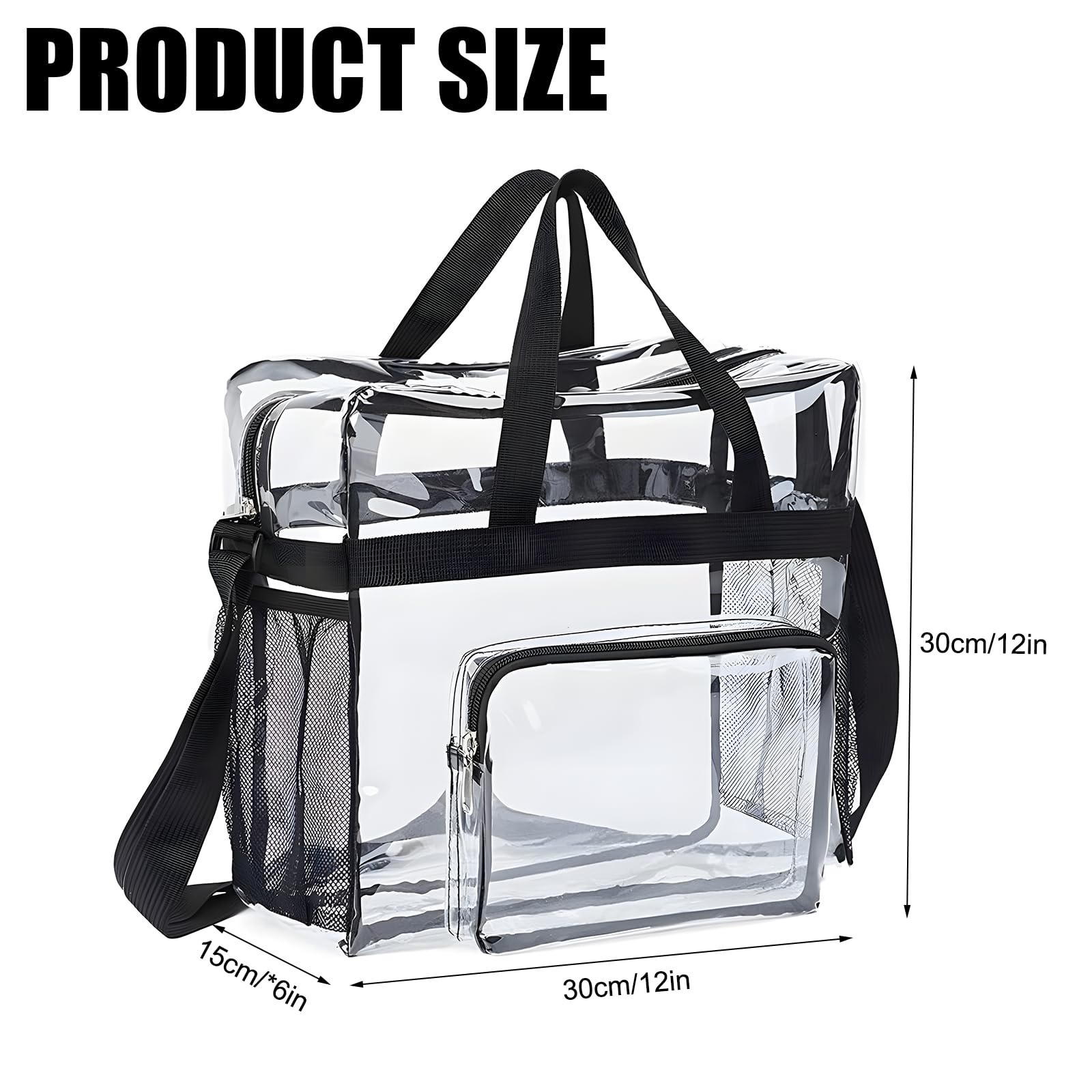 Bolso Transparente Mujer, PVC Bolso Bolsa Viaje Accesorios | Impermeable Bolsas Transparentes para Estadios con Bolsillos para El Trabajo, Juegos Deportivos y Conciertos